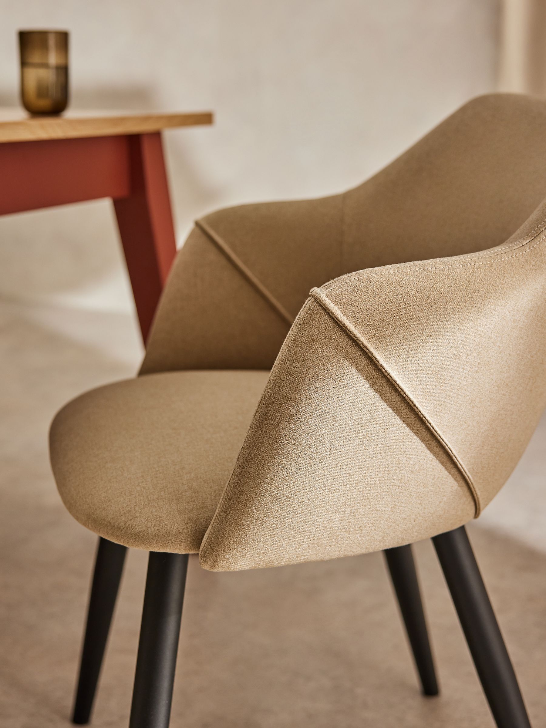 Set of 2 Lule Arm Dining Chairs in Ecru Marl and Black Legs - Image 3 of 3
