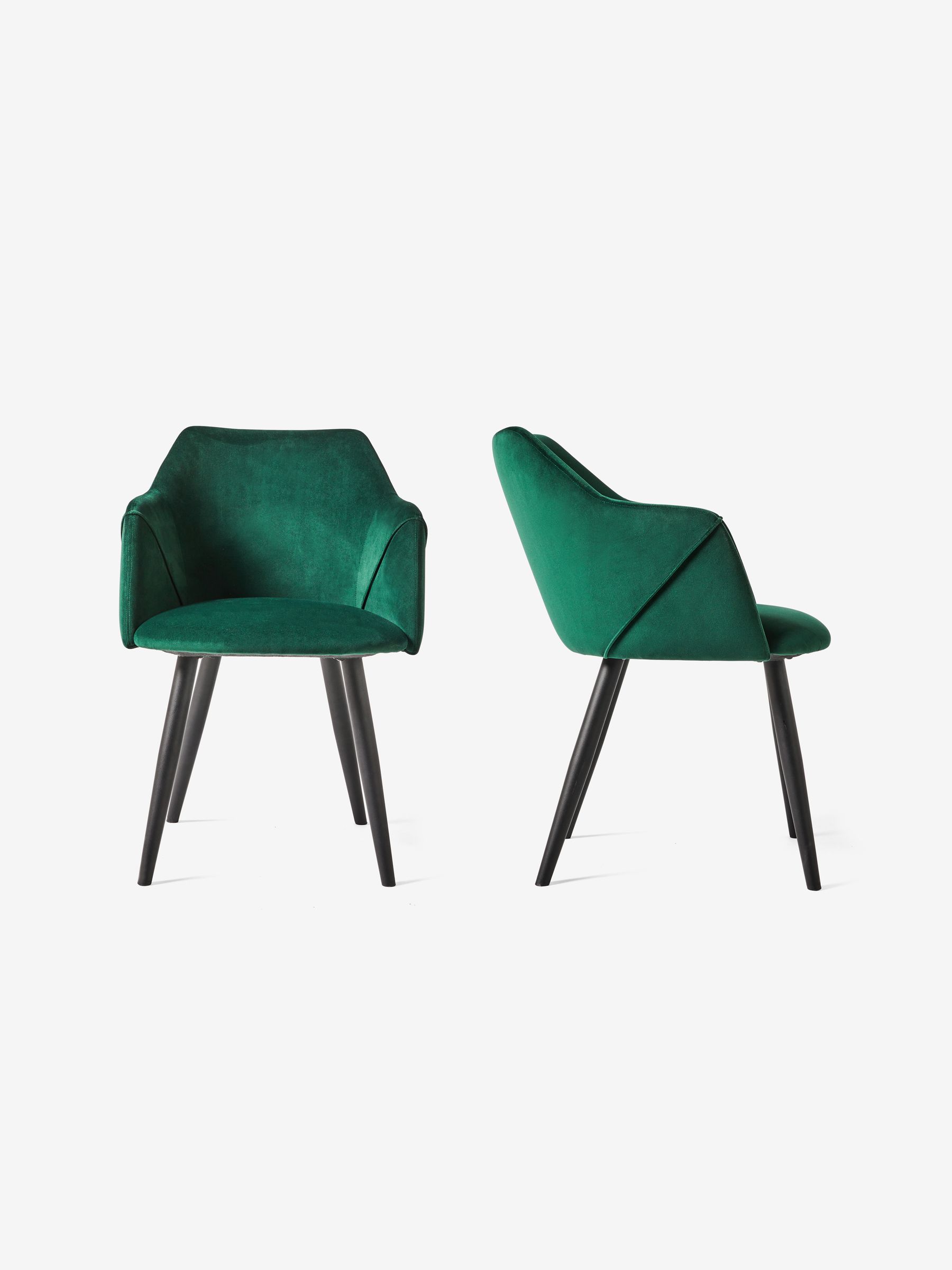 Set of 2 Lule Arm Dining Chairs in Velvet in Pine Green and Black Legs - Image 2 of 3