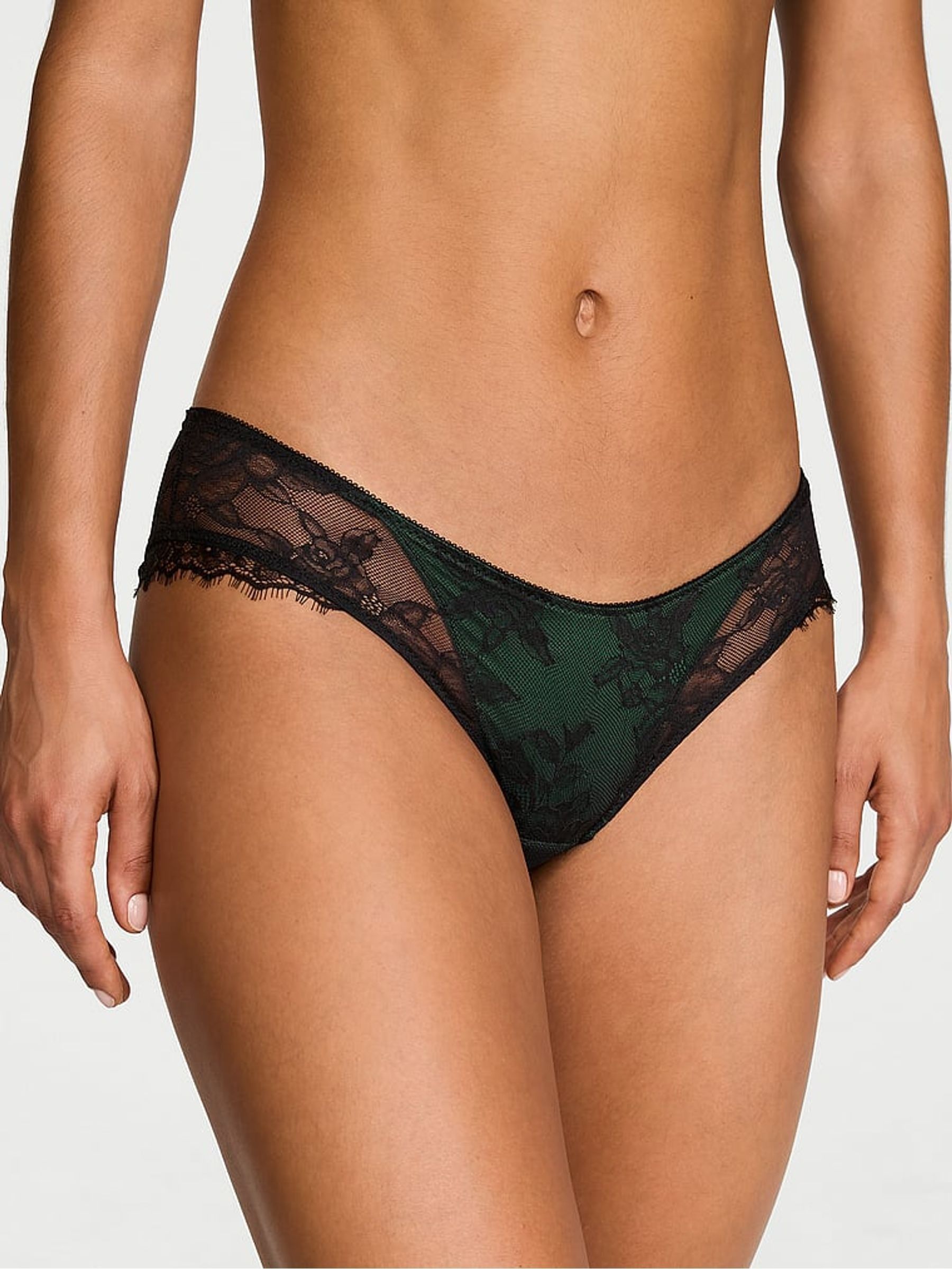 Velvet Pine Green Cheeky Lace Overlay Knickers - Image 1 of 2