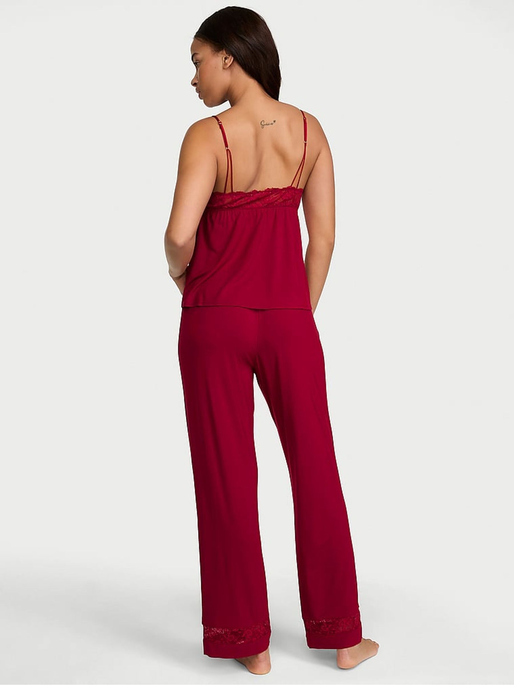 Red Lacquer Lace Trim Modal Cami & Trousers Set - Image 3 of 3