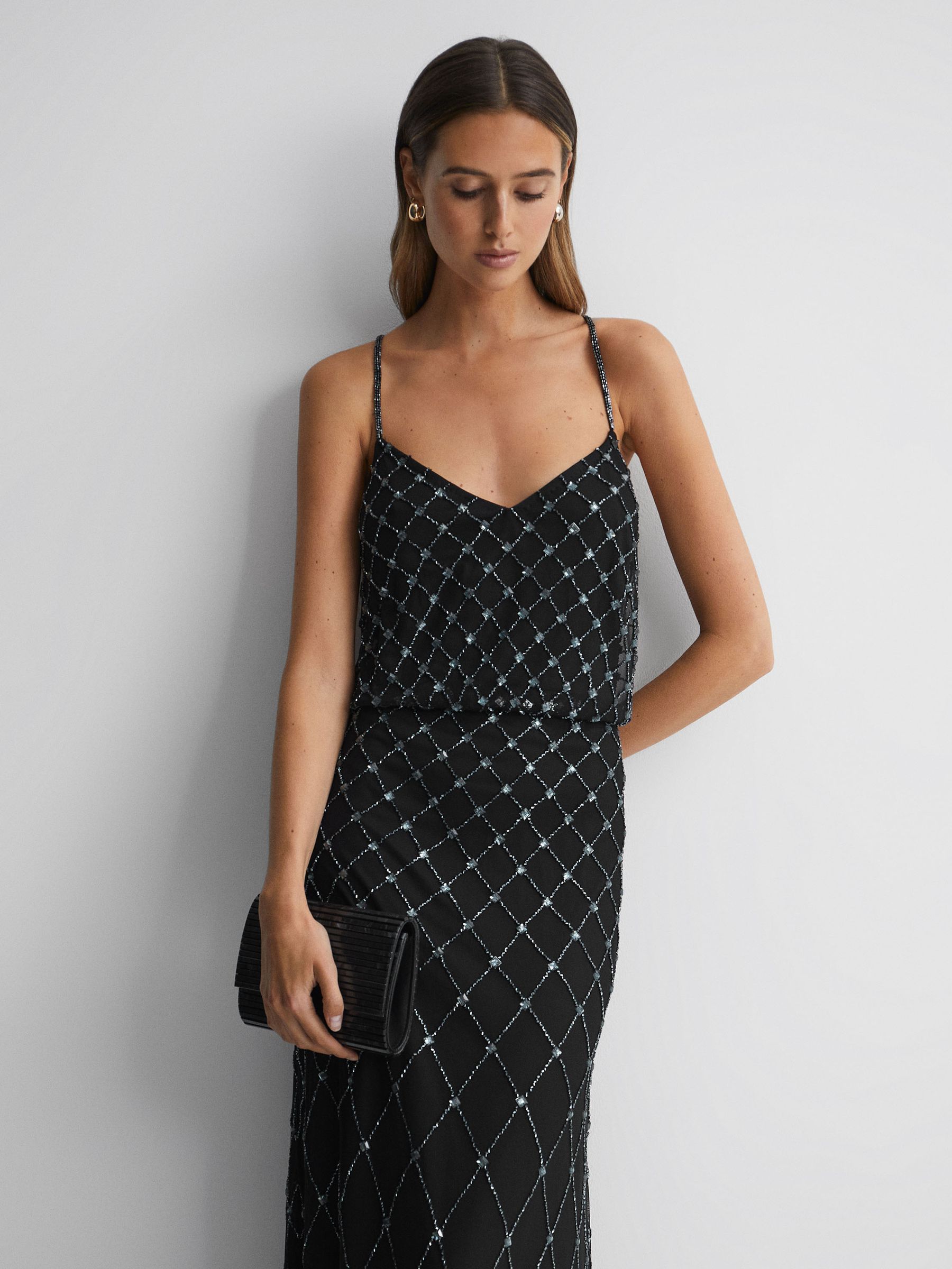 Raishma Embellished Cross-Strap Maxi Dress in Black/Gunmetal - Image 4 of 6