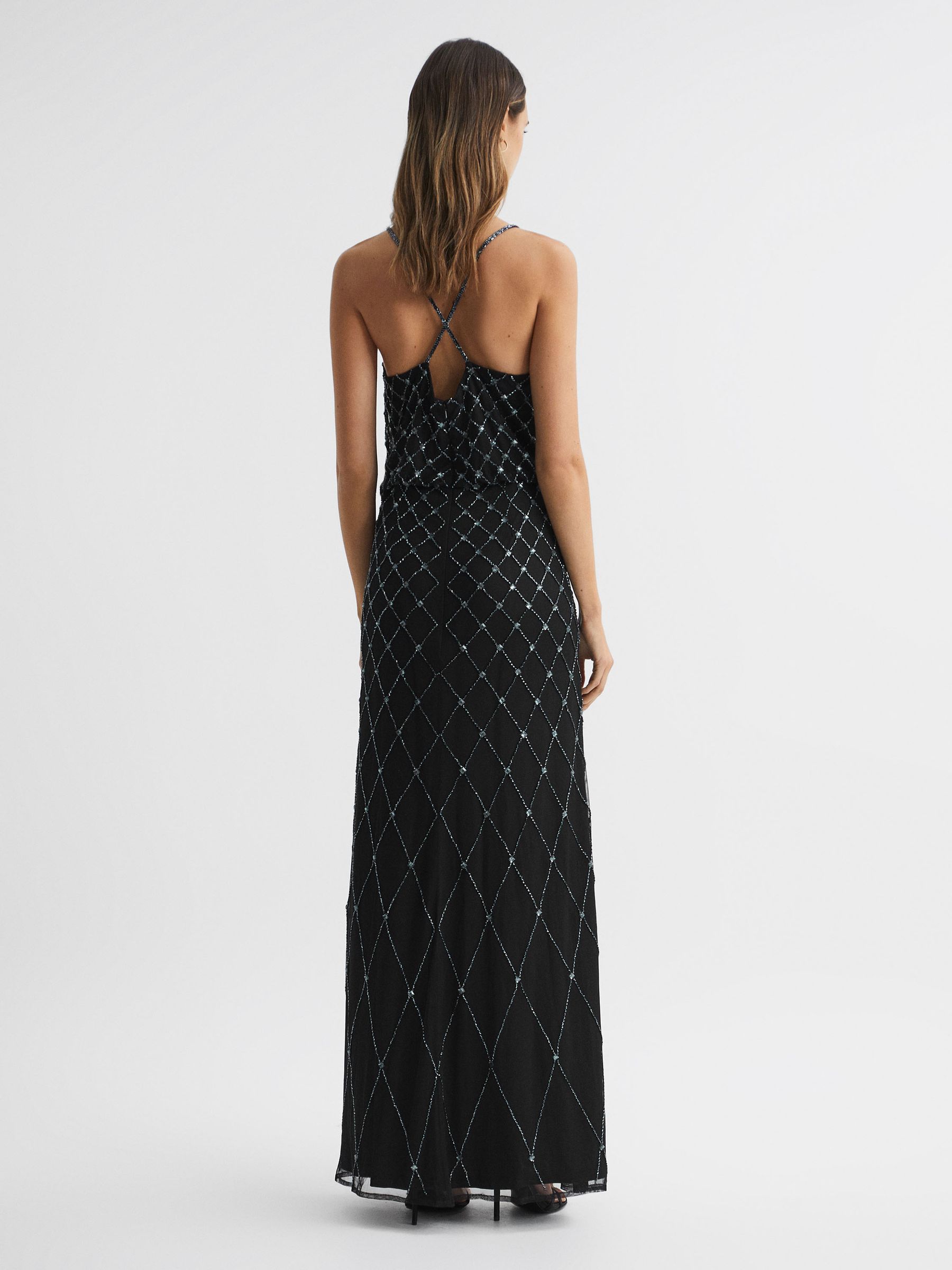 Raishma Embellished Cross-Strap Maxi Dress in Black/Gunmetal - Image 5 of 6