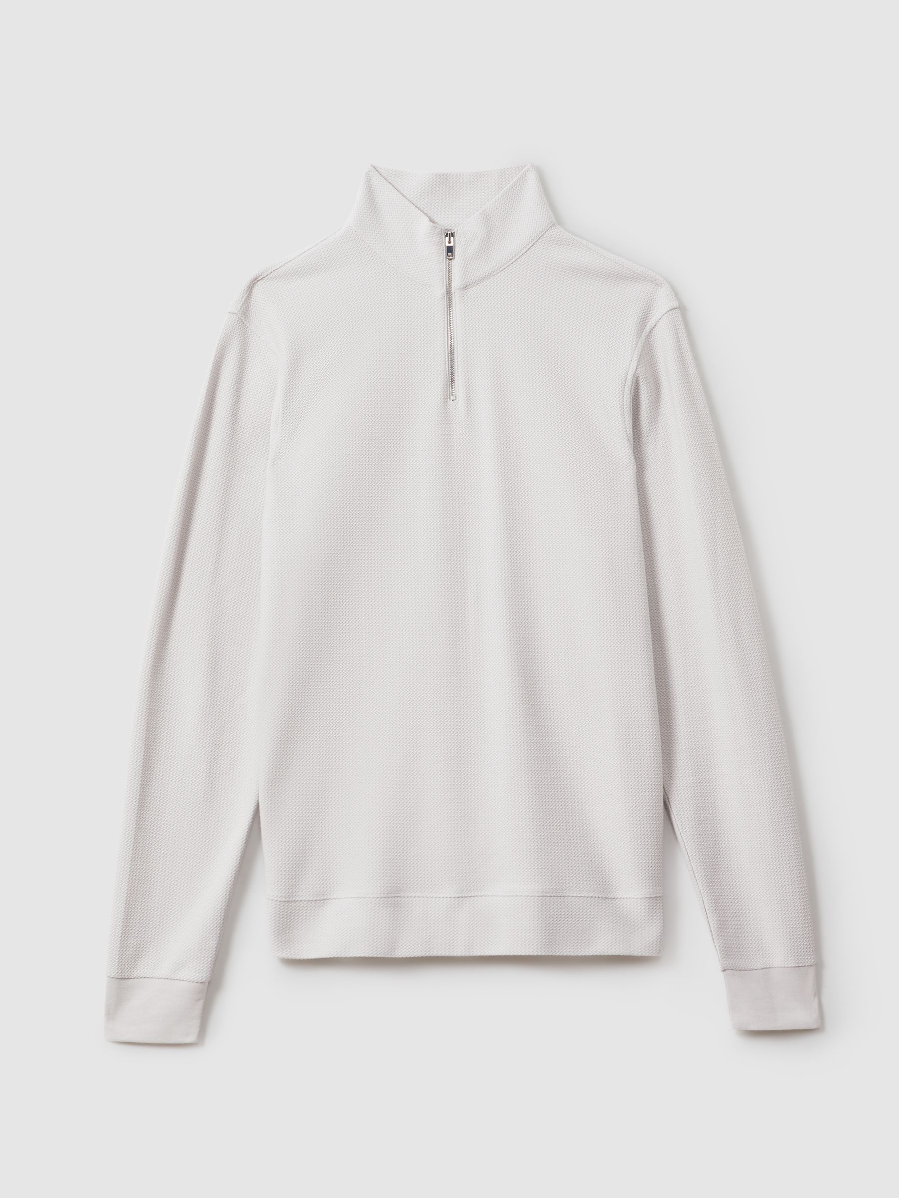Textured Cotton Half-Zip Funnel Neck Top in Silver - Image 2 of 6