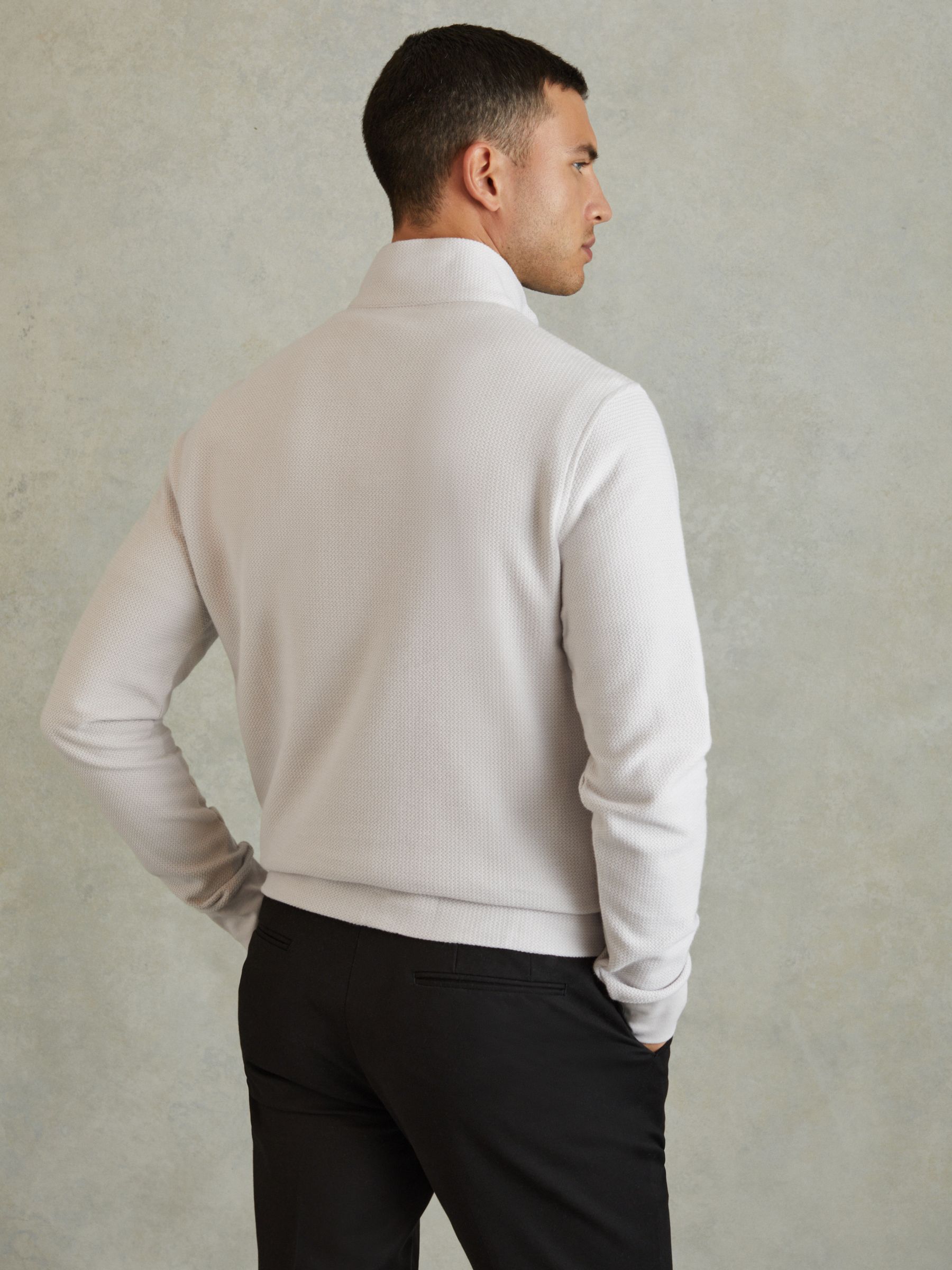 Textured Cotton Half-Zip Funnel Neck Top in Silver - Image 5 of 6