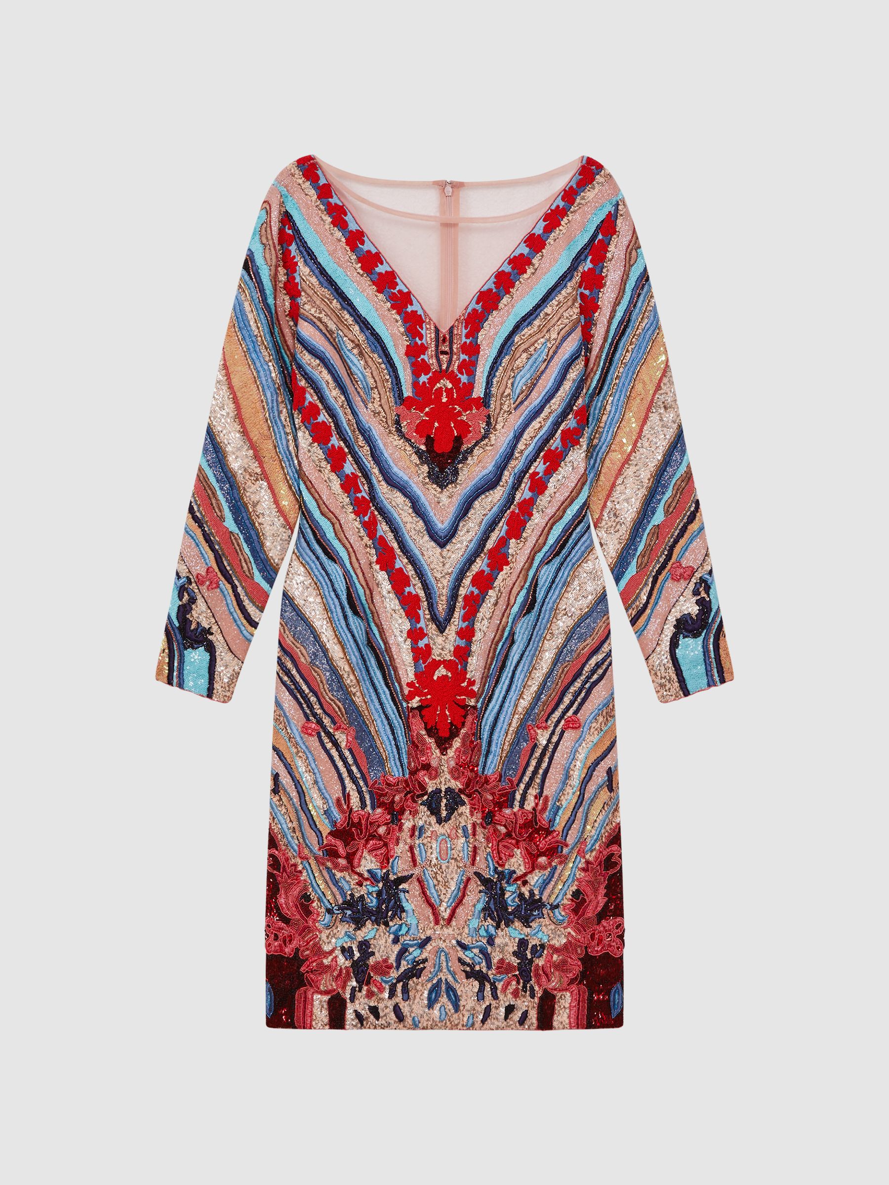 Raishma Embellished Textured Mini Dress in Pink Multi - Image 2 of 6