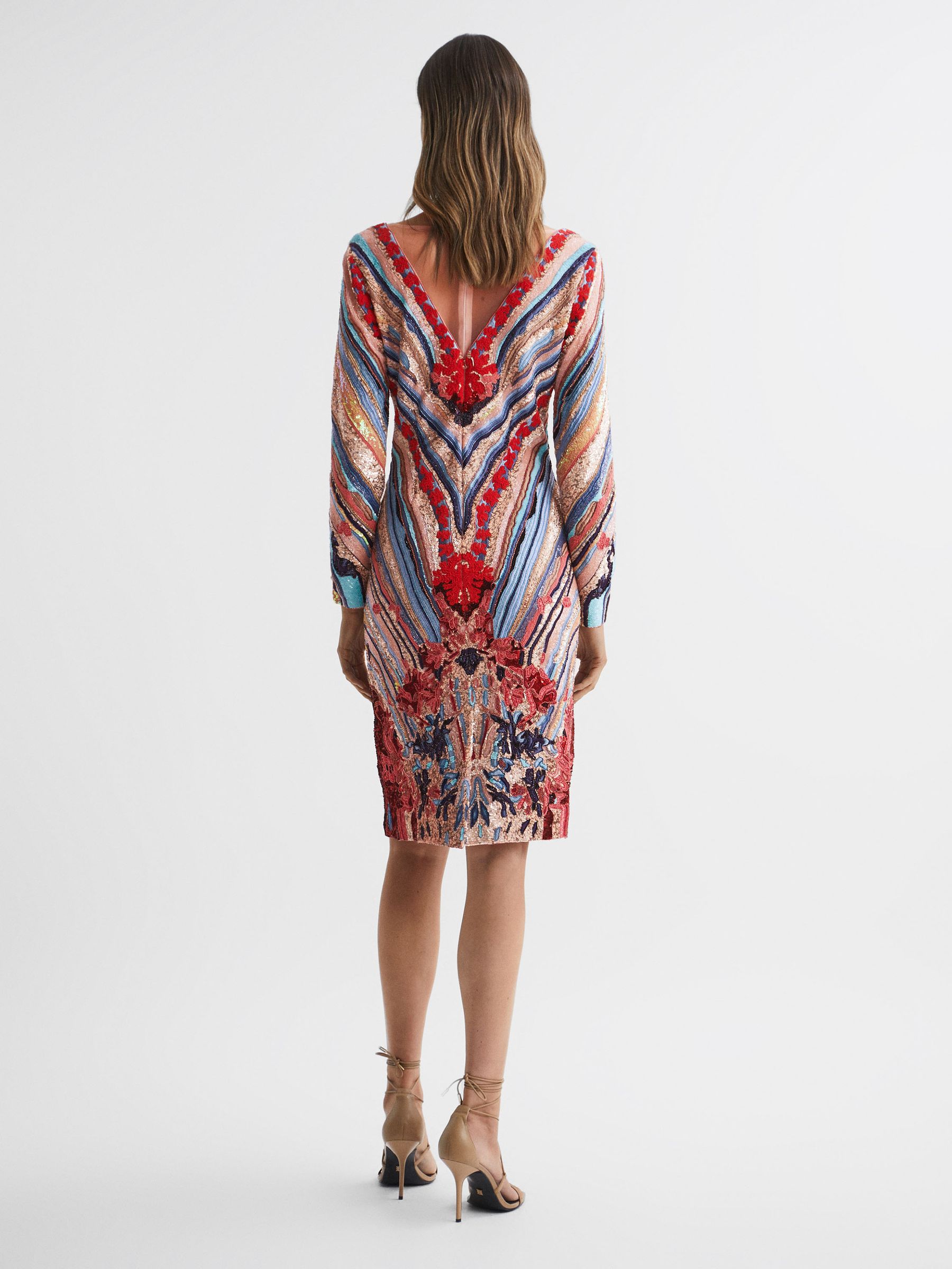 Raishma Embellished Textured Mini Dress in Pink Multi - Image 4 of 6
