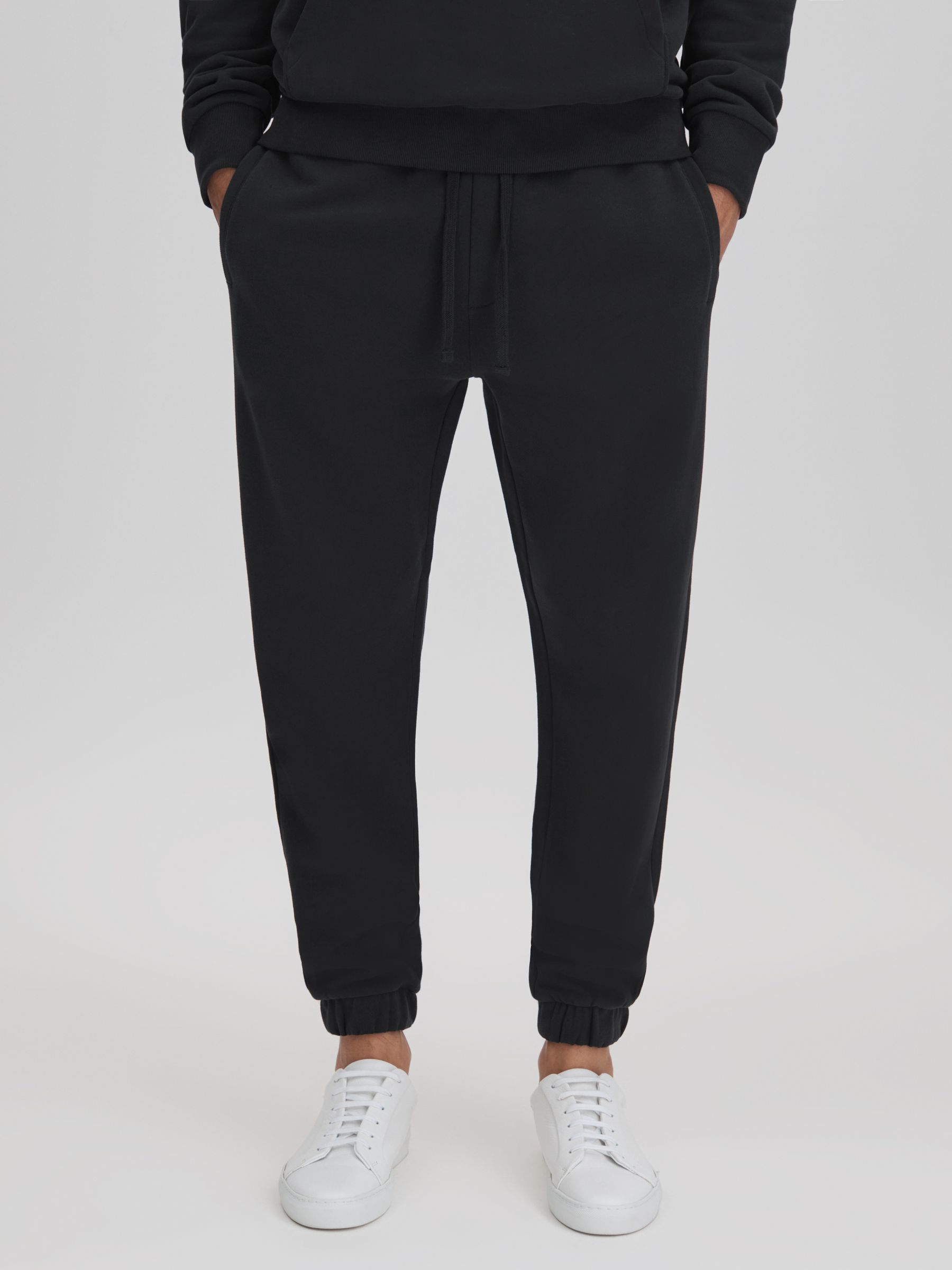 Fleece Lined Cotton Joggers in Washed Black - Image 1 of 6