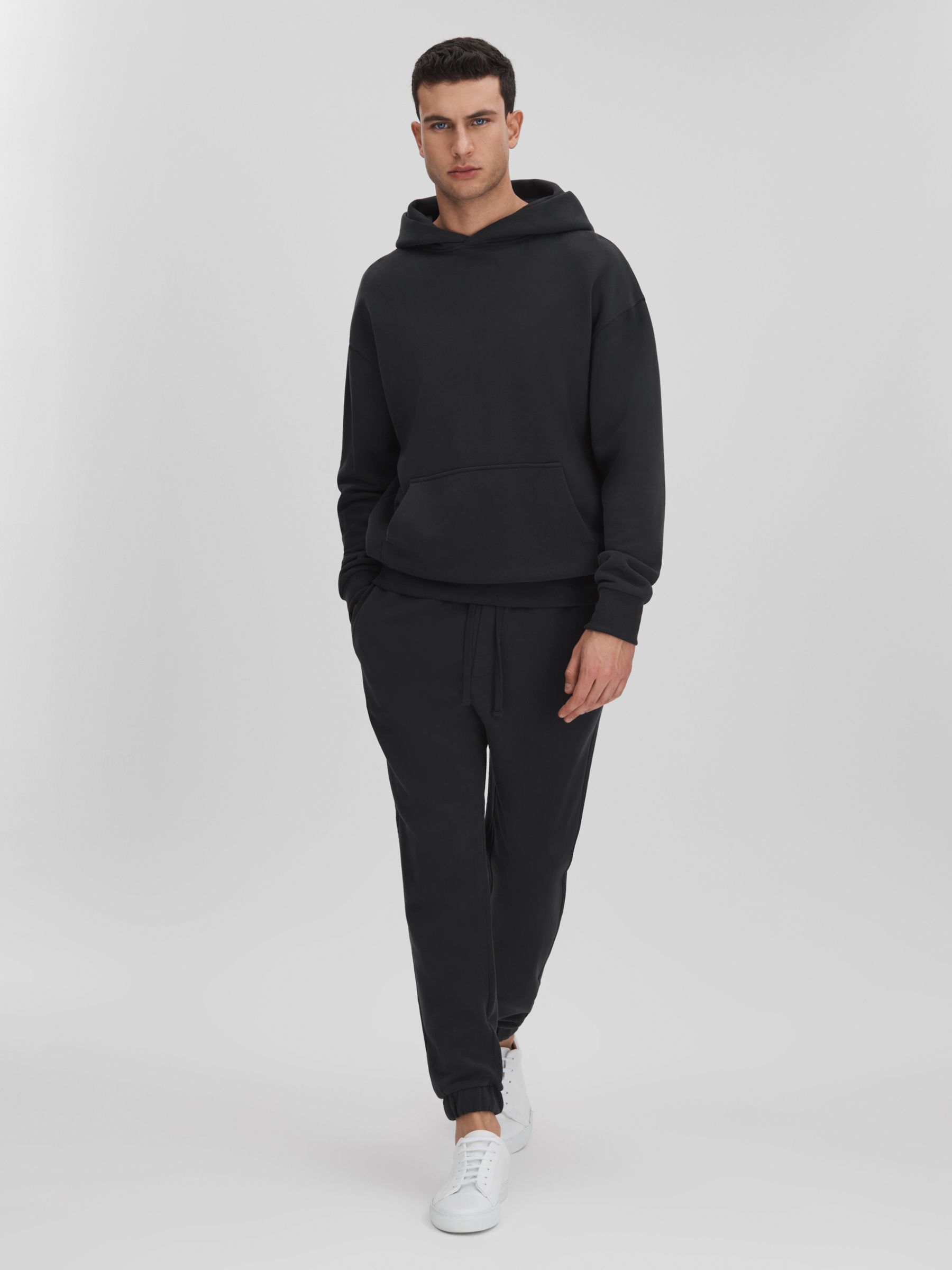 Fleece Lined Cotton Joggers in Washed Black - Image 3 of 6