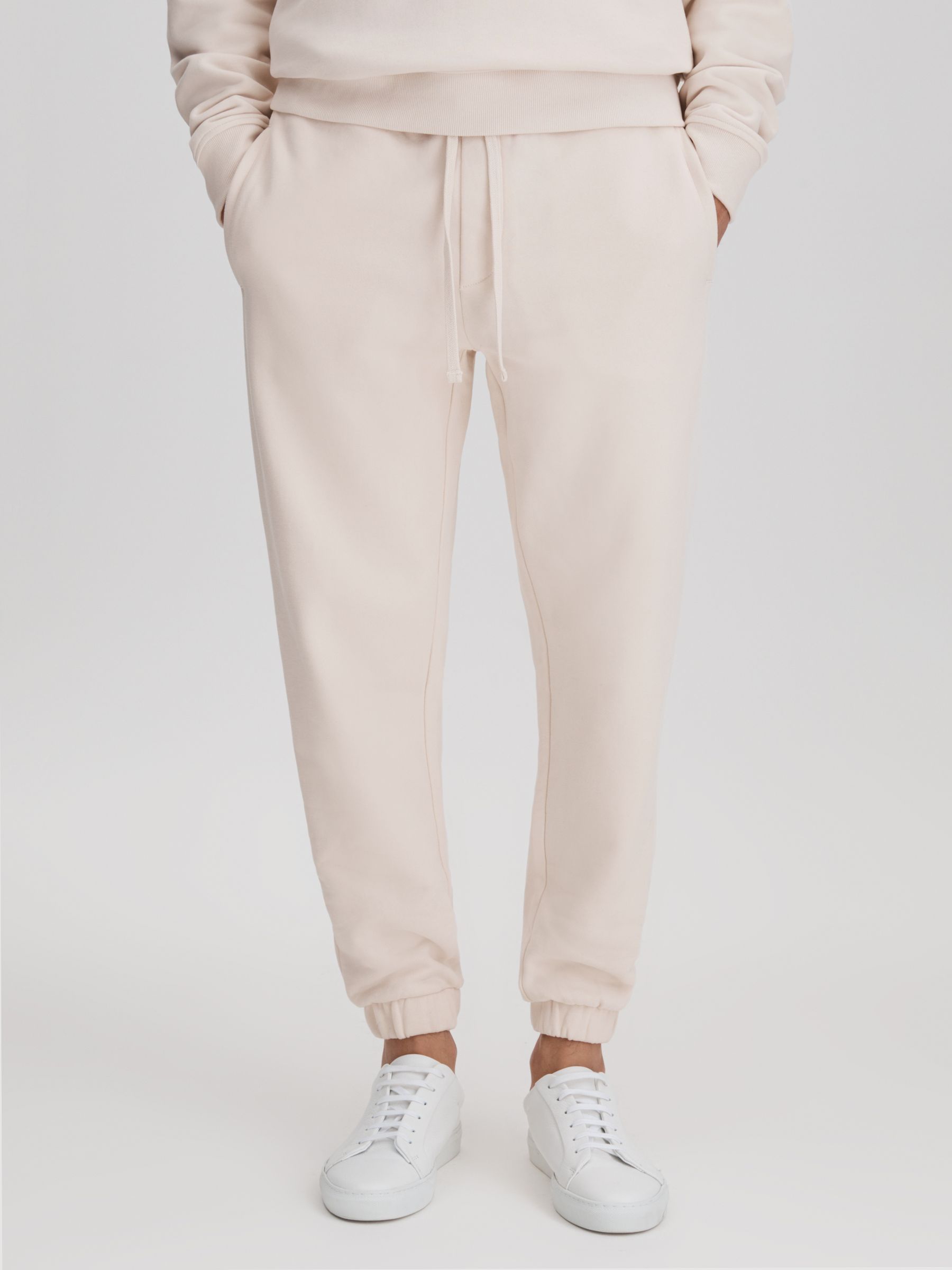 Fleece Lined Cotton Joggers in Off White - Image 1 of 6