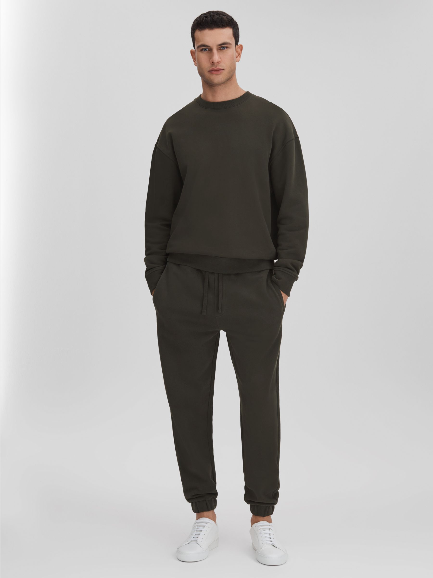 Fleece Lined Cotton Joggers in Khaki - Image 3 of 6