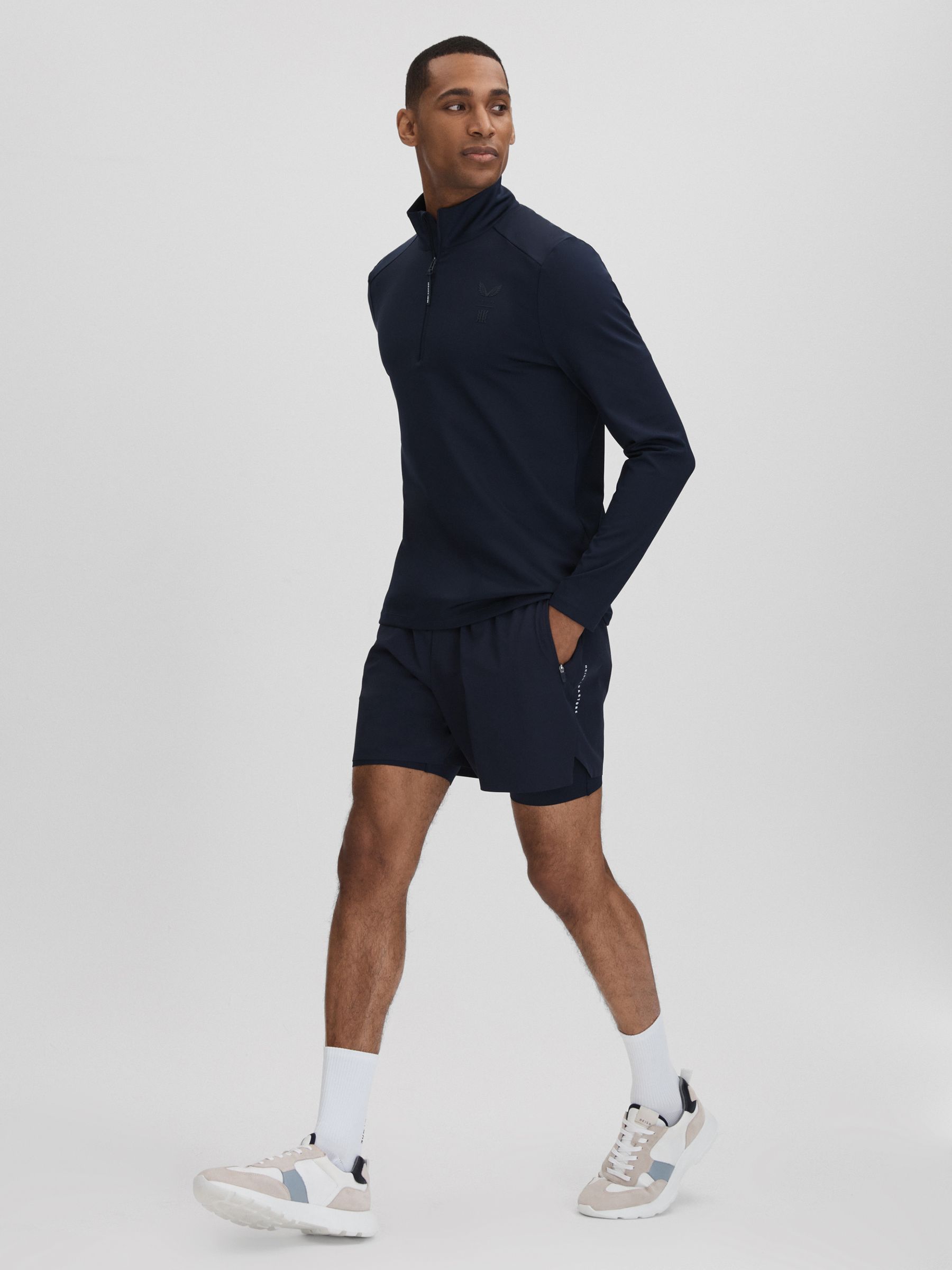 Reiss Castore Performance Quarter-Zip Funnel Neck Top in Midnight