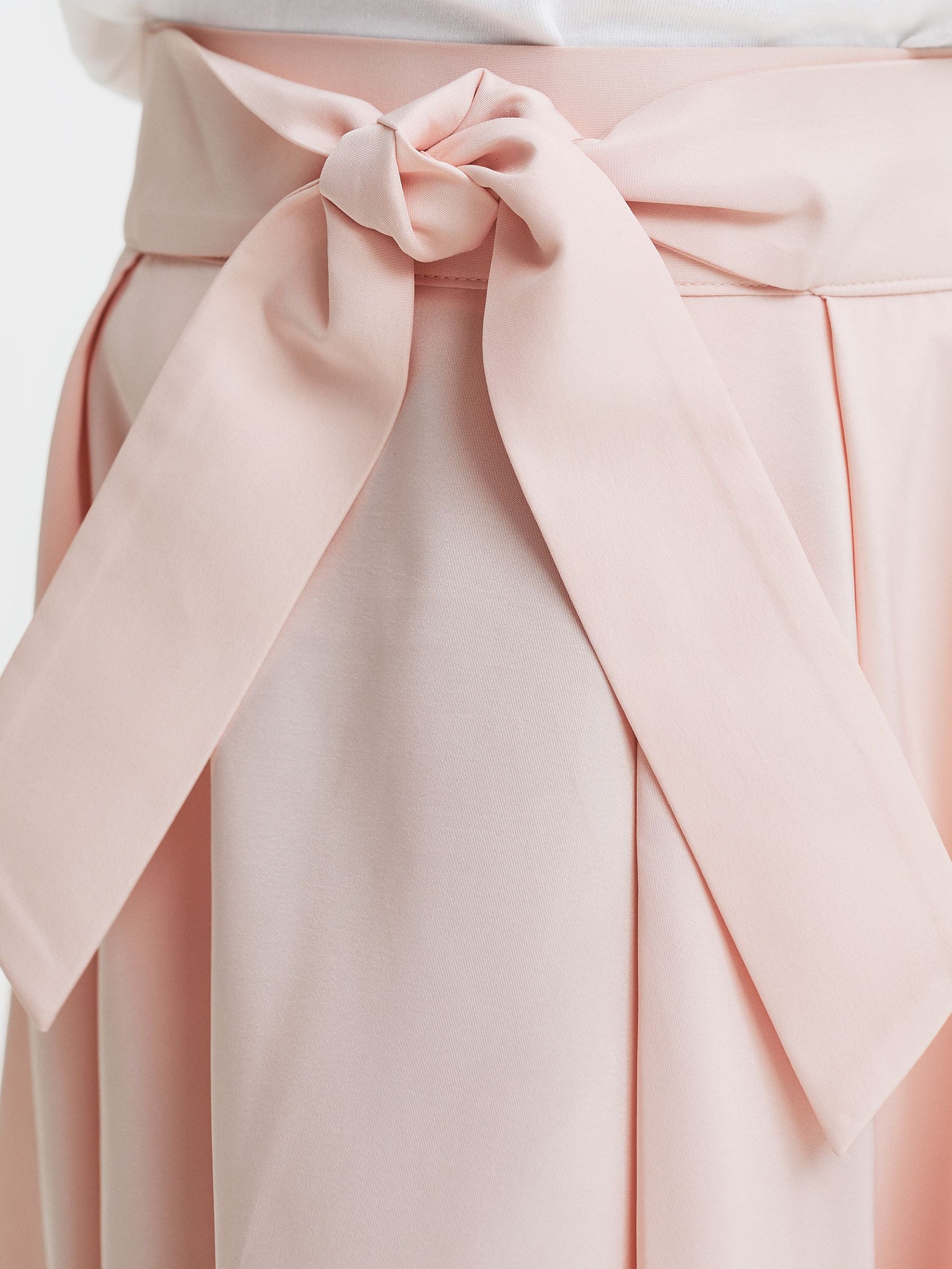 Teen Pleated Belted Taffeta Midi Skirt in Pink - Image 4 of 6