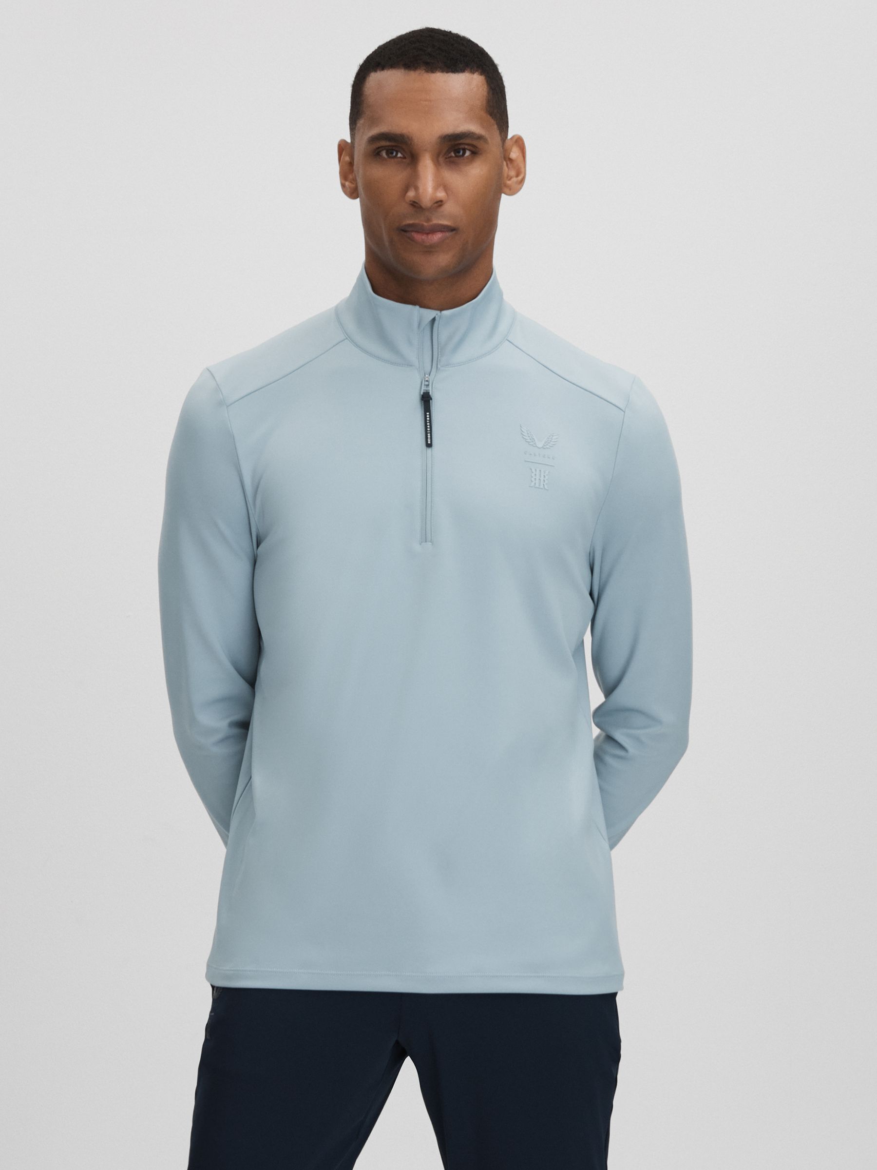 Castore Performance Quarter-Zip Funnel Neck Top in Blue Silver - Image 1 of 8