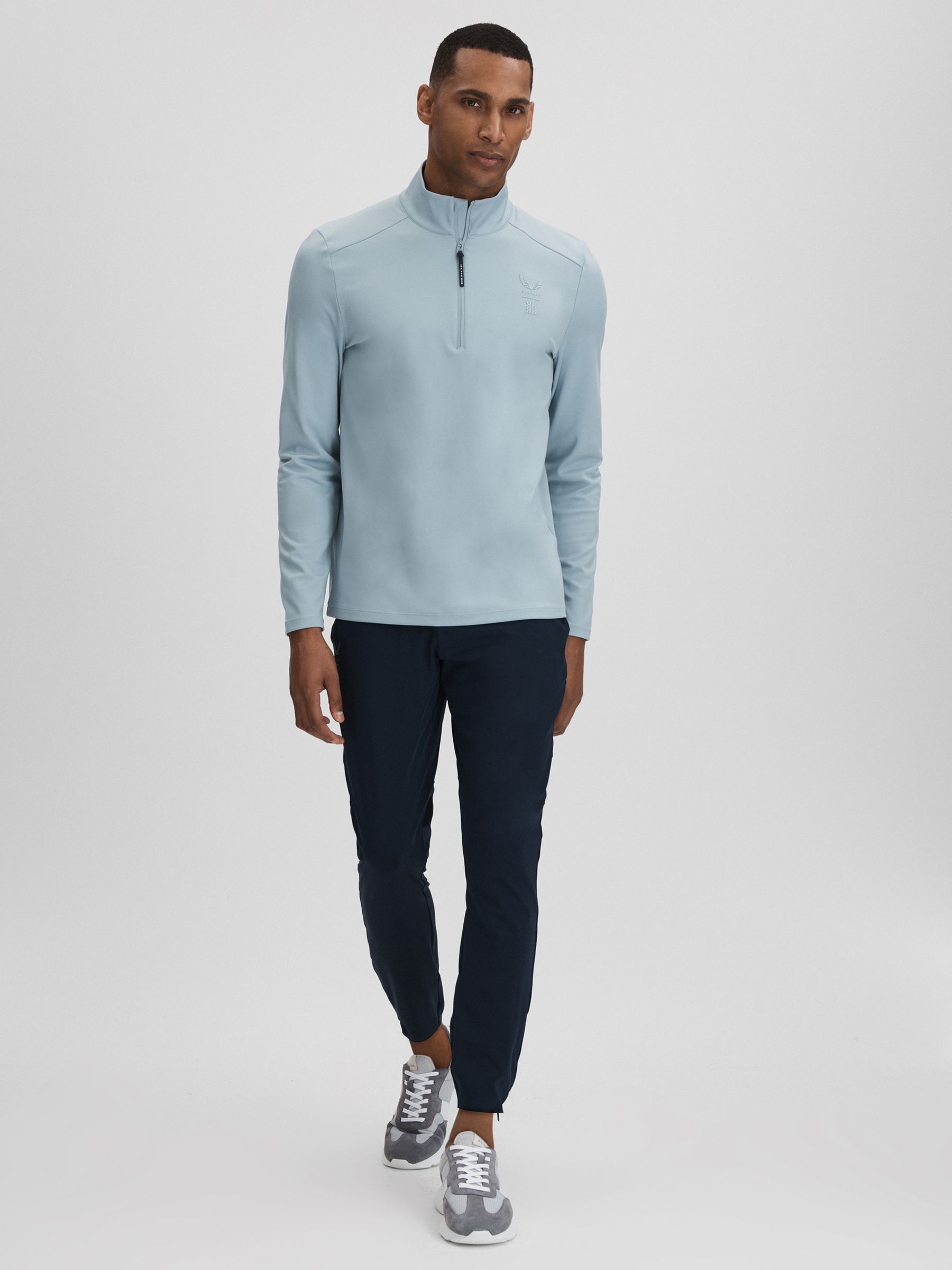 Reiss Castore Performance Quarter-Zip Funnel Neck Top in Blue