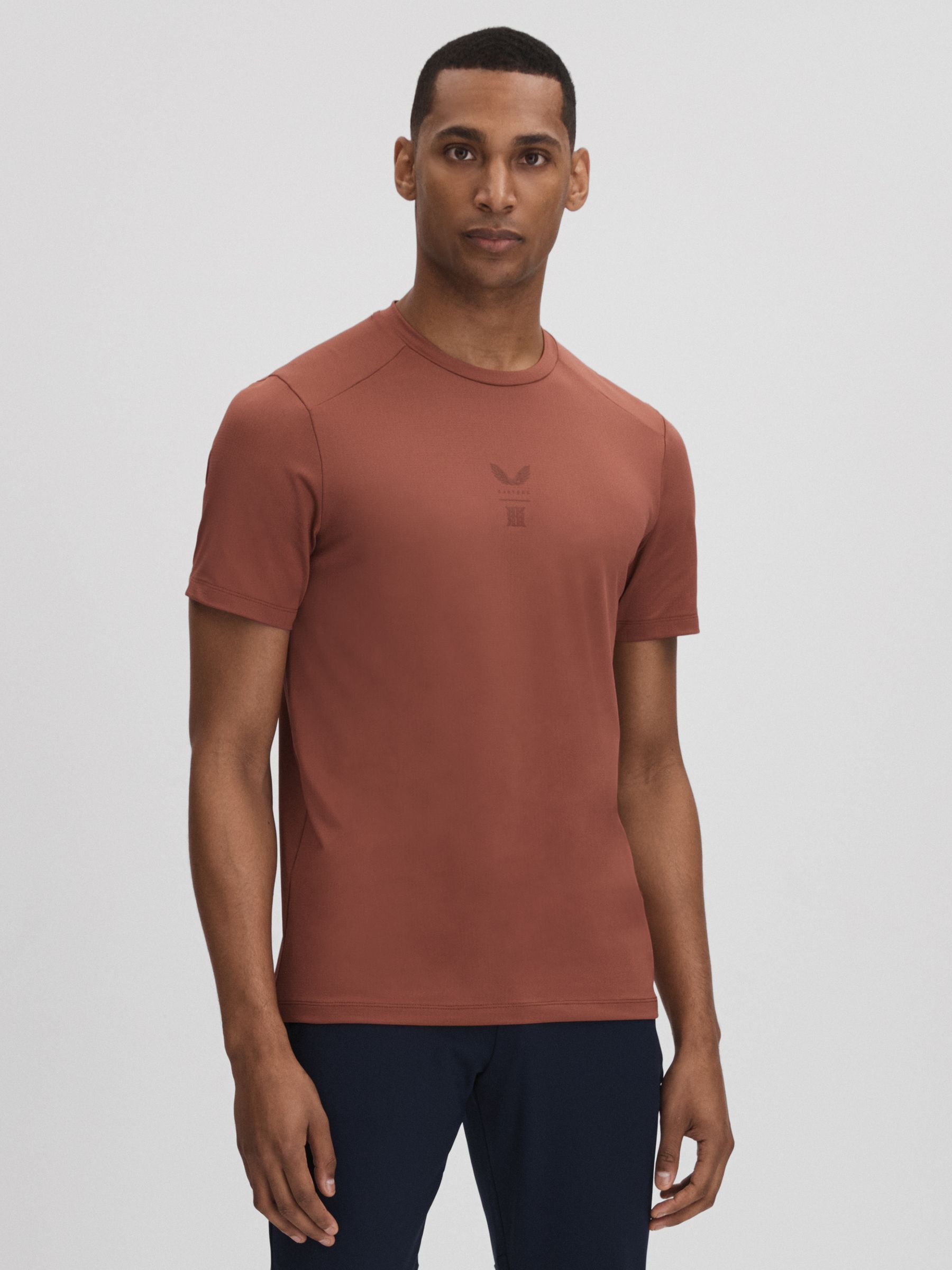 Reiss Castore Performance Crew Neck T-Shirt in Rust - REISS
