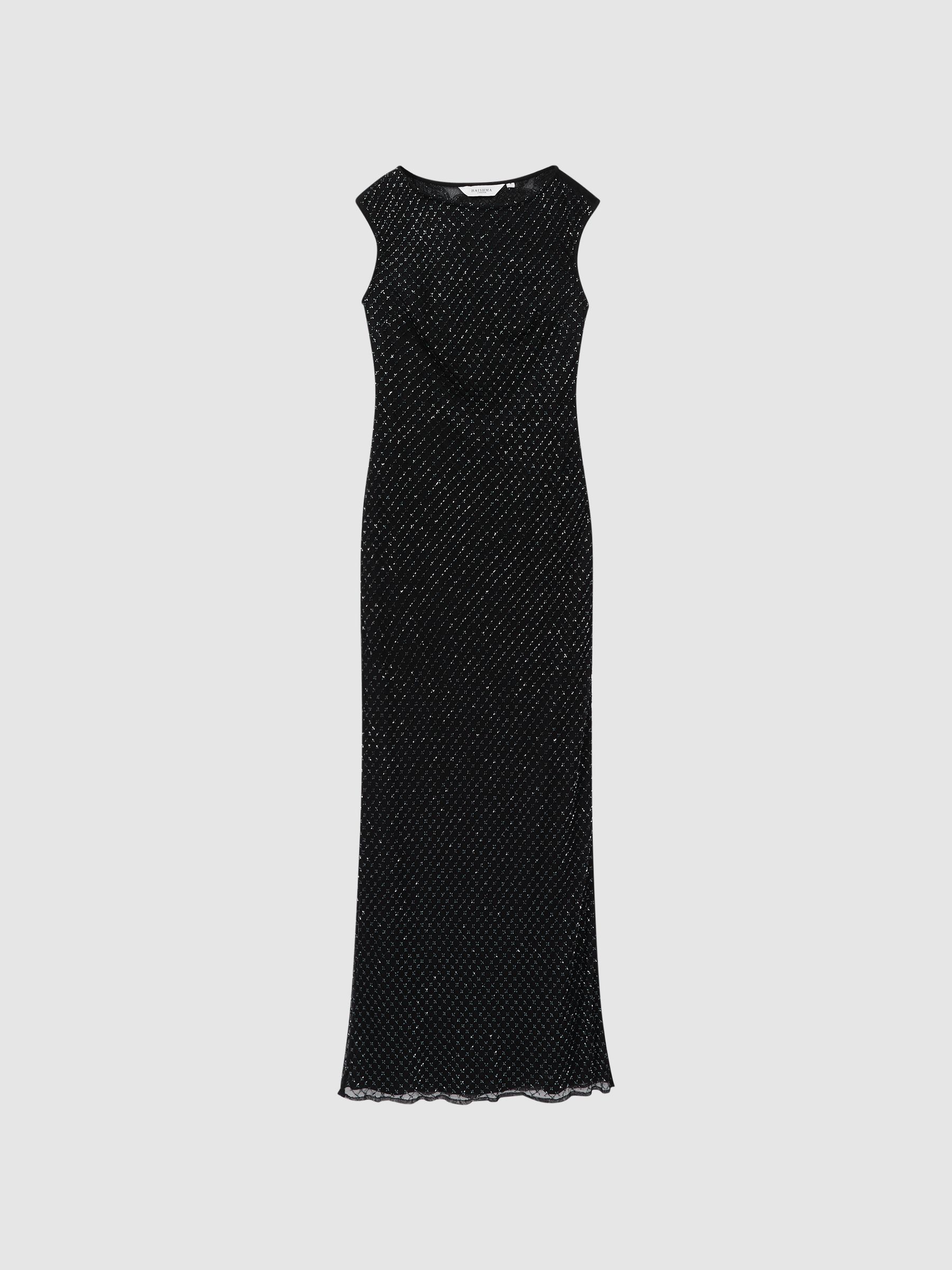 Raishma Embellished Semi-Sheer Maxi Dress in Black/Gunmetal - Image 2 of 5