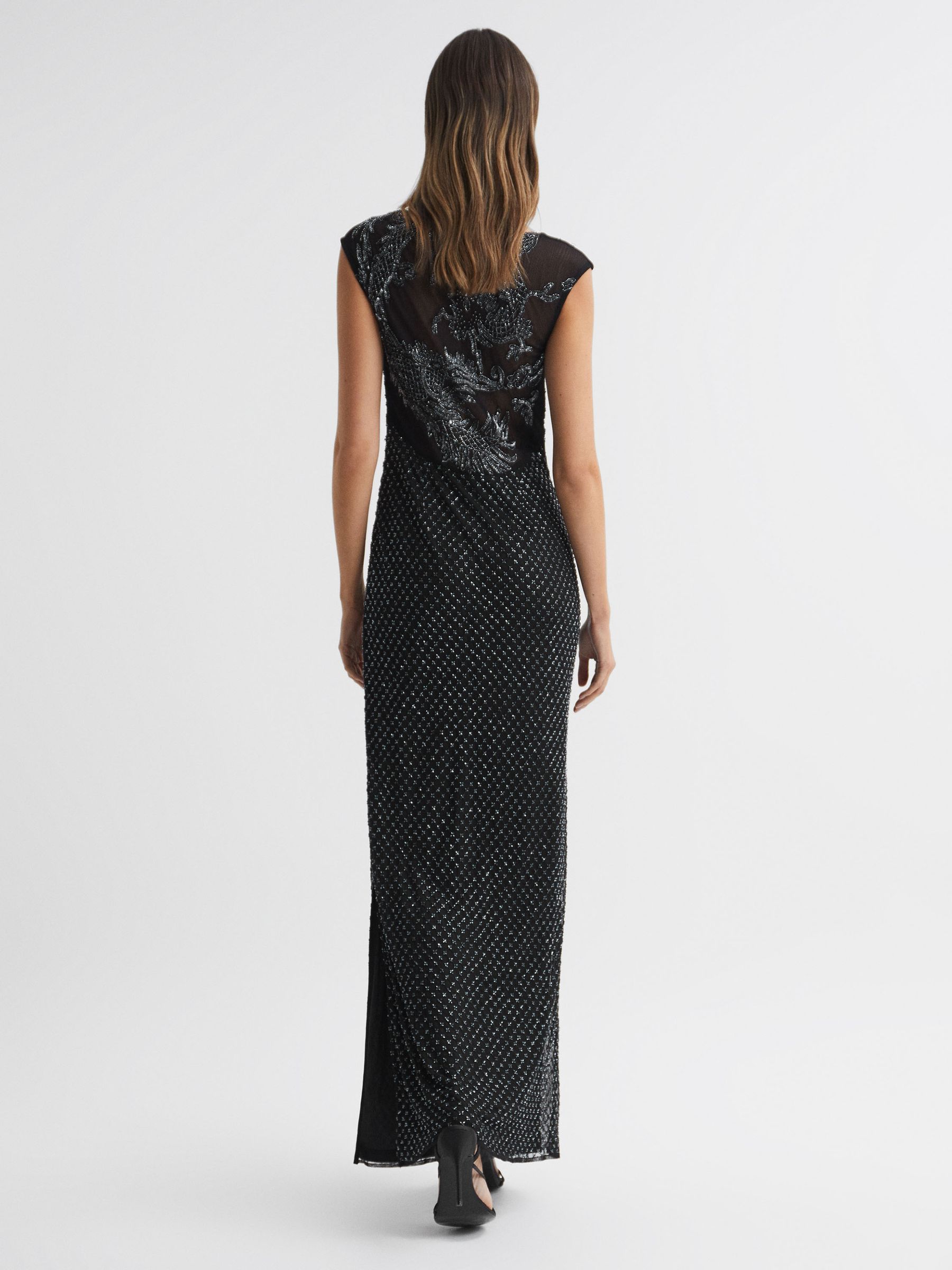 Raishma Embellished Semi-Sheer Maxi Dress in Black/Gunmetal - image 4