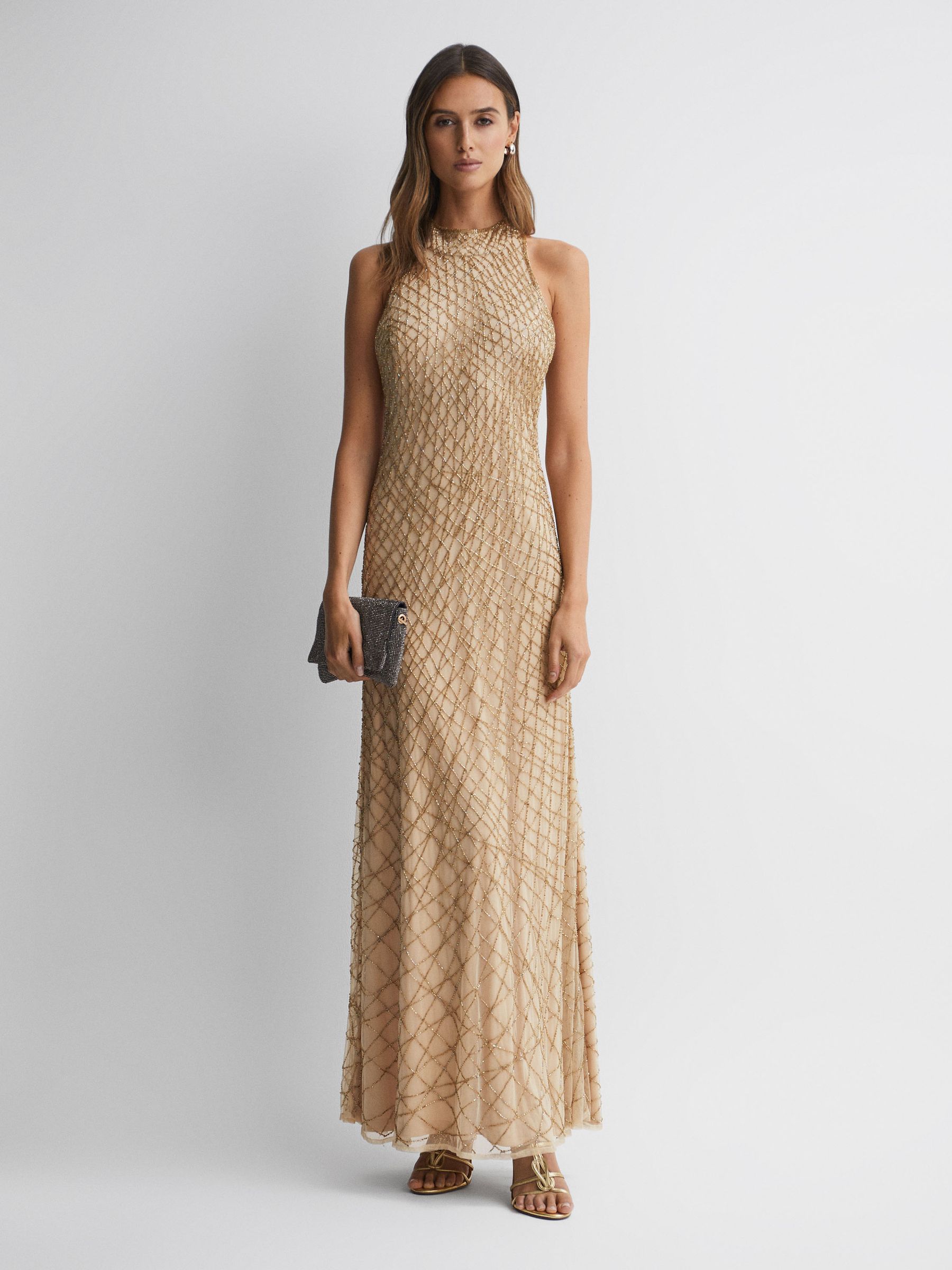 Raishma Embellished Maxi Dress in Gold - Image 1 of 5