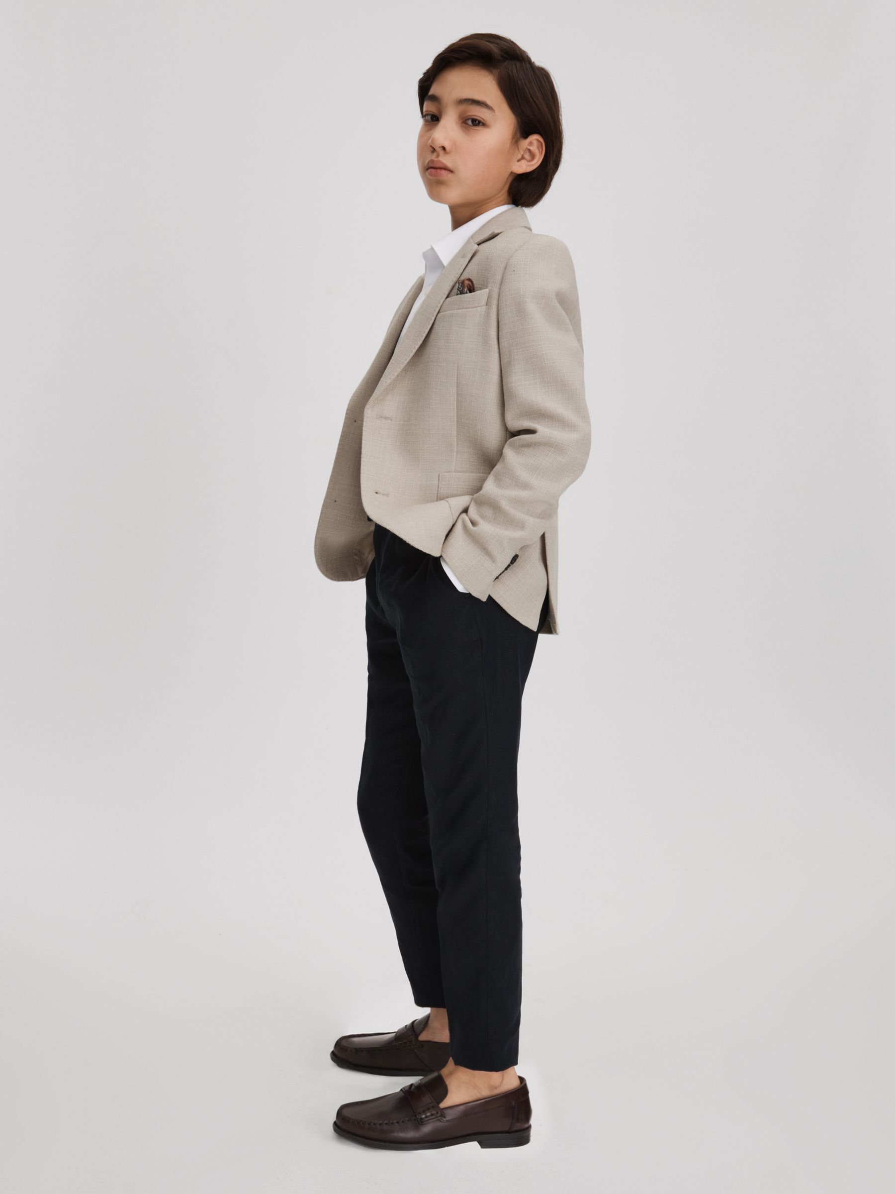 Teen Textured Wool Blend Single Breasted Blazer in Stone - Image 3 of 4