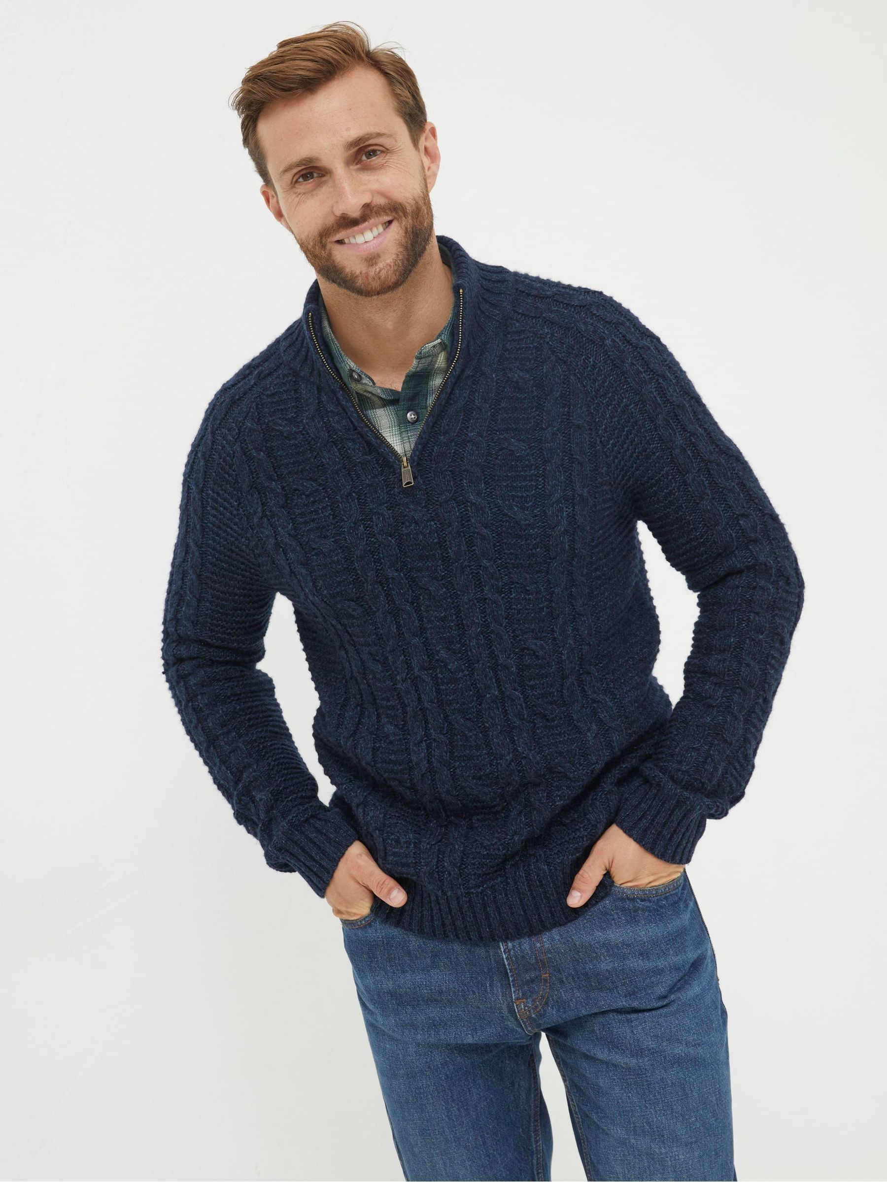 Blue Funtley Cable Half Neck Jumper - Image 1 of 5