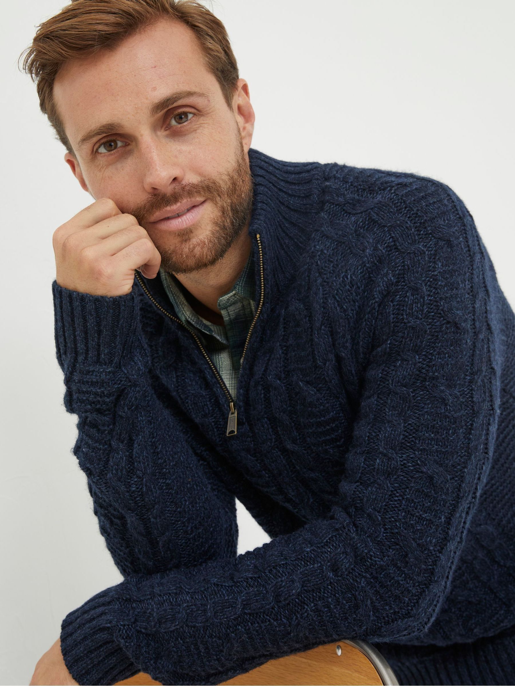 Blue Funtley Cable Half Neck Jumper - Image 3 of 5