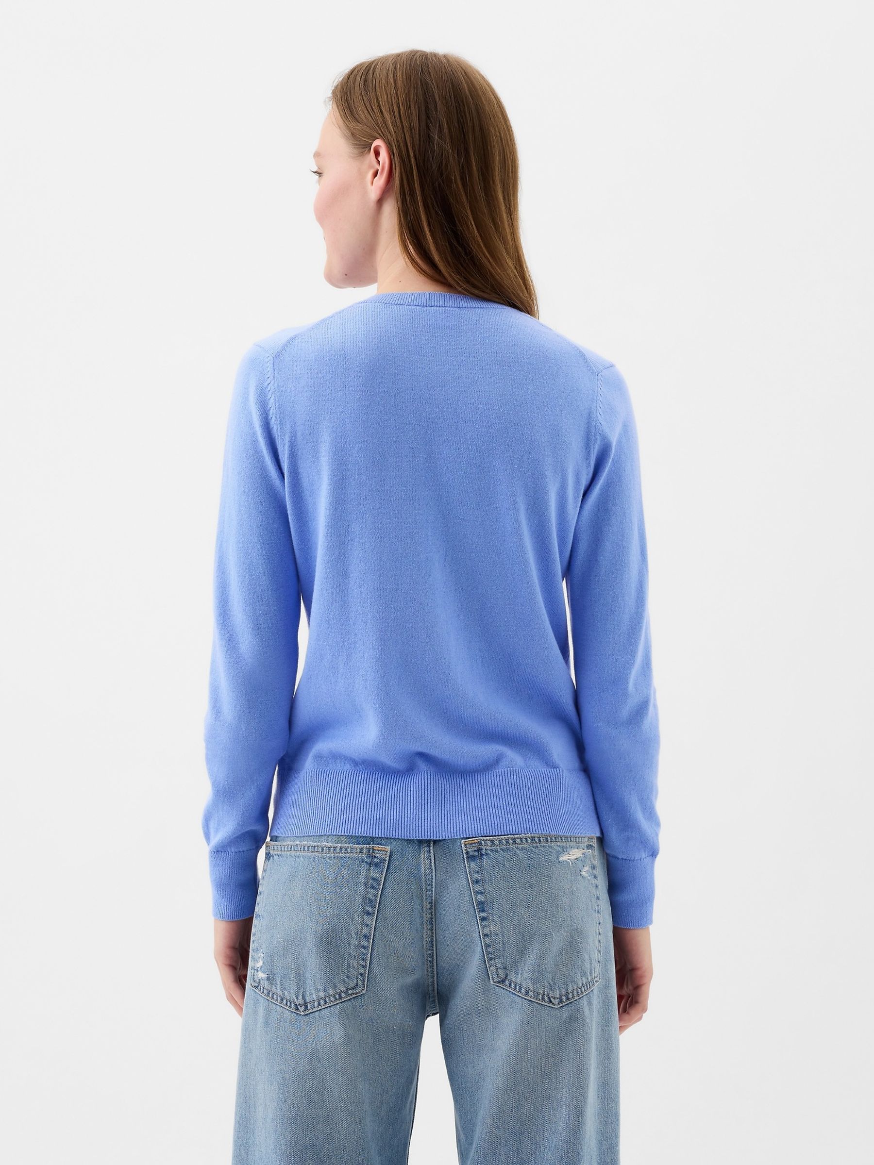 Blue Cotton Crew Neck Cardigan - Image 2 of 2