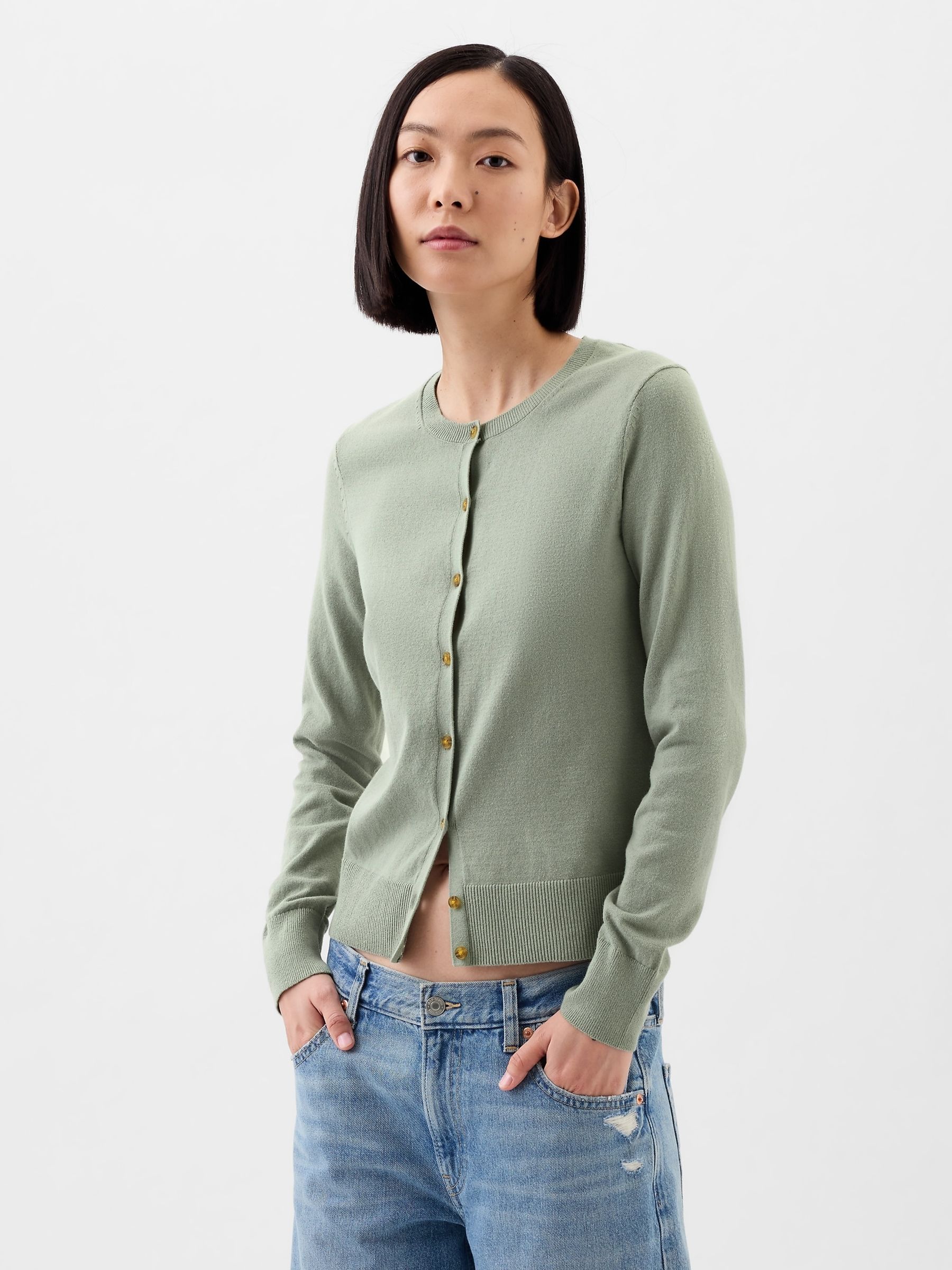 Green Crew Neck Long Sleeve Cardigan - Image 1 of 1