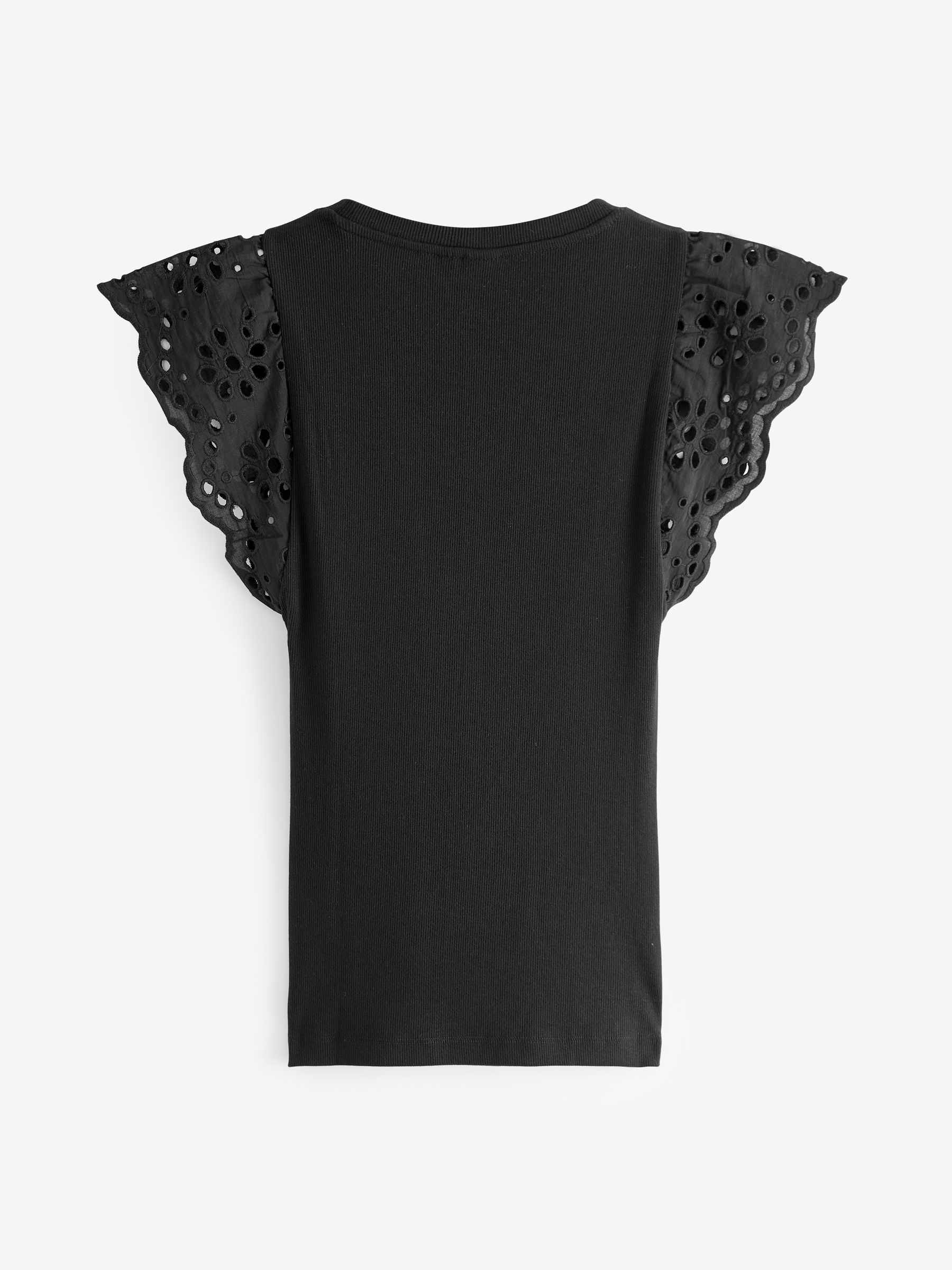 Black Soft Knit Eyelet Flutter Sleeve Top - Image 4 of 5