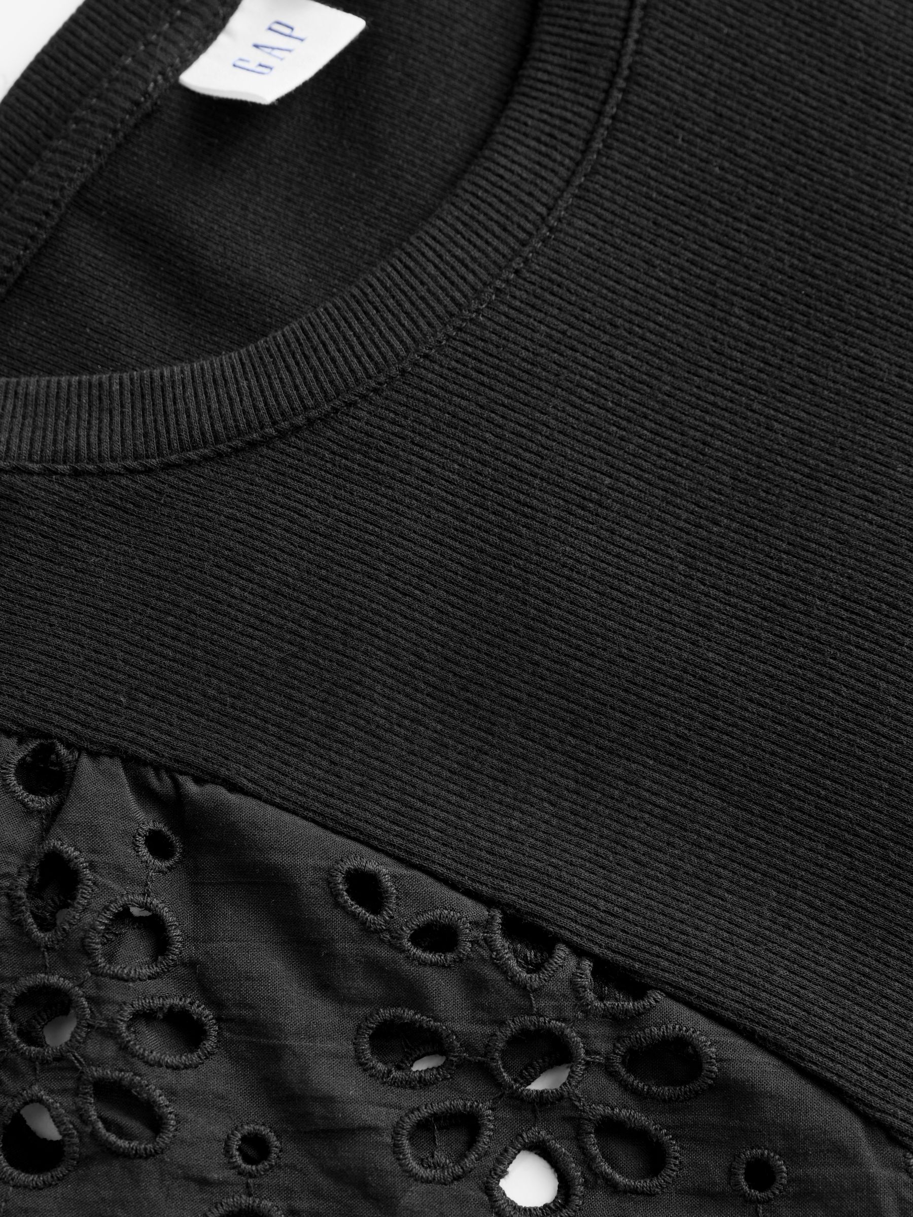 Black Soft Knit Eyelet Flutter Sleeve Top - Image 5 of 5
