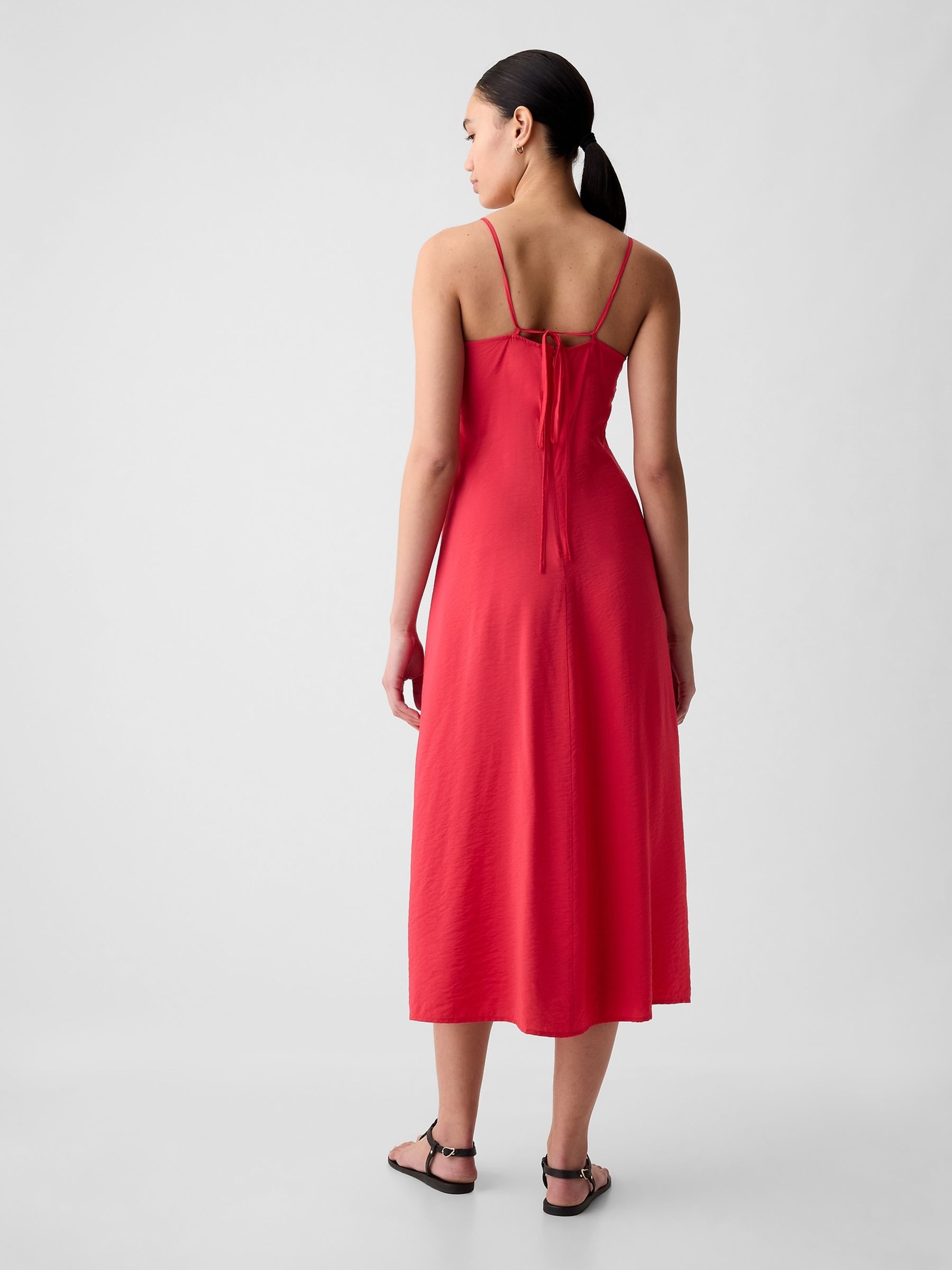 Red Ruched Slip Midi Dress - Image 2 of 3