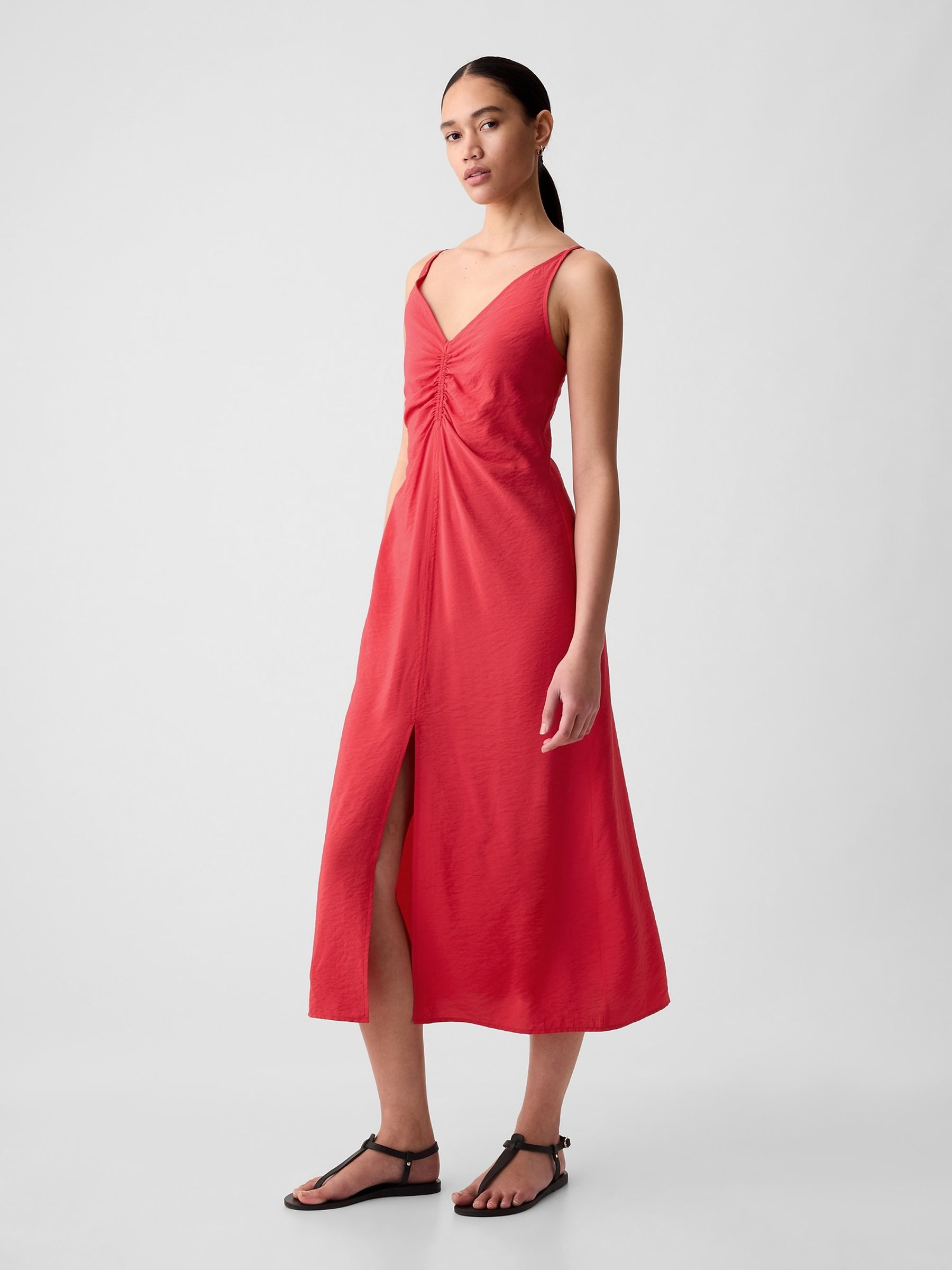 Red Ruched Slip Midi Dress - Image 3 of 3