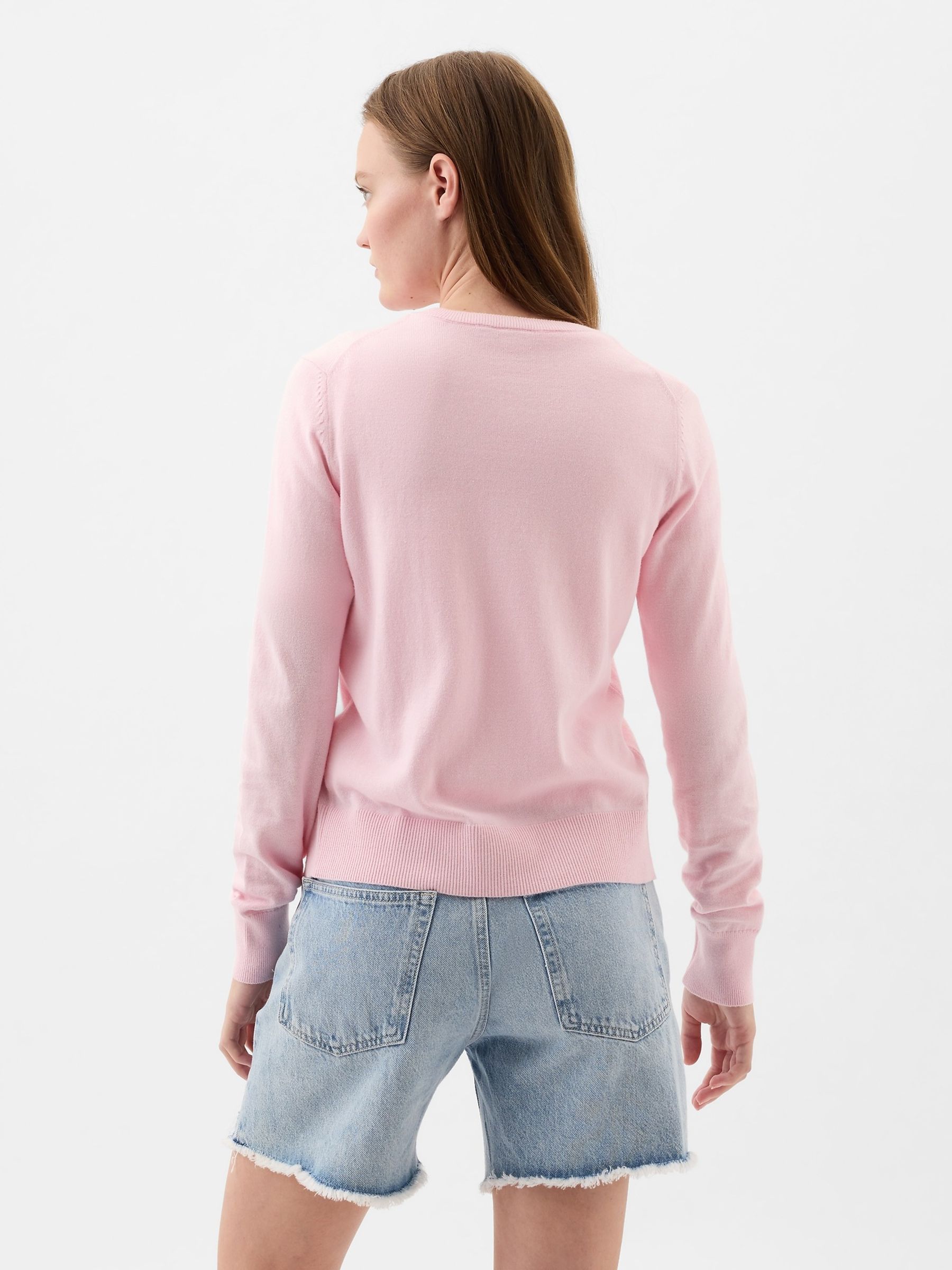 Pink Cotton Crew Neck Cardigan - Image 2 of 2