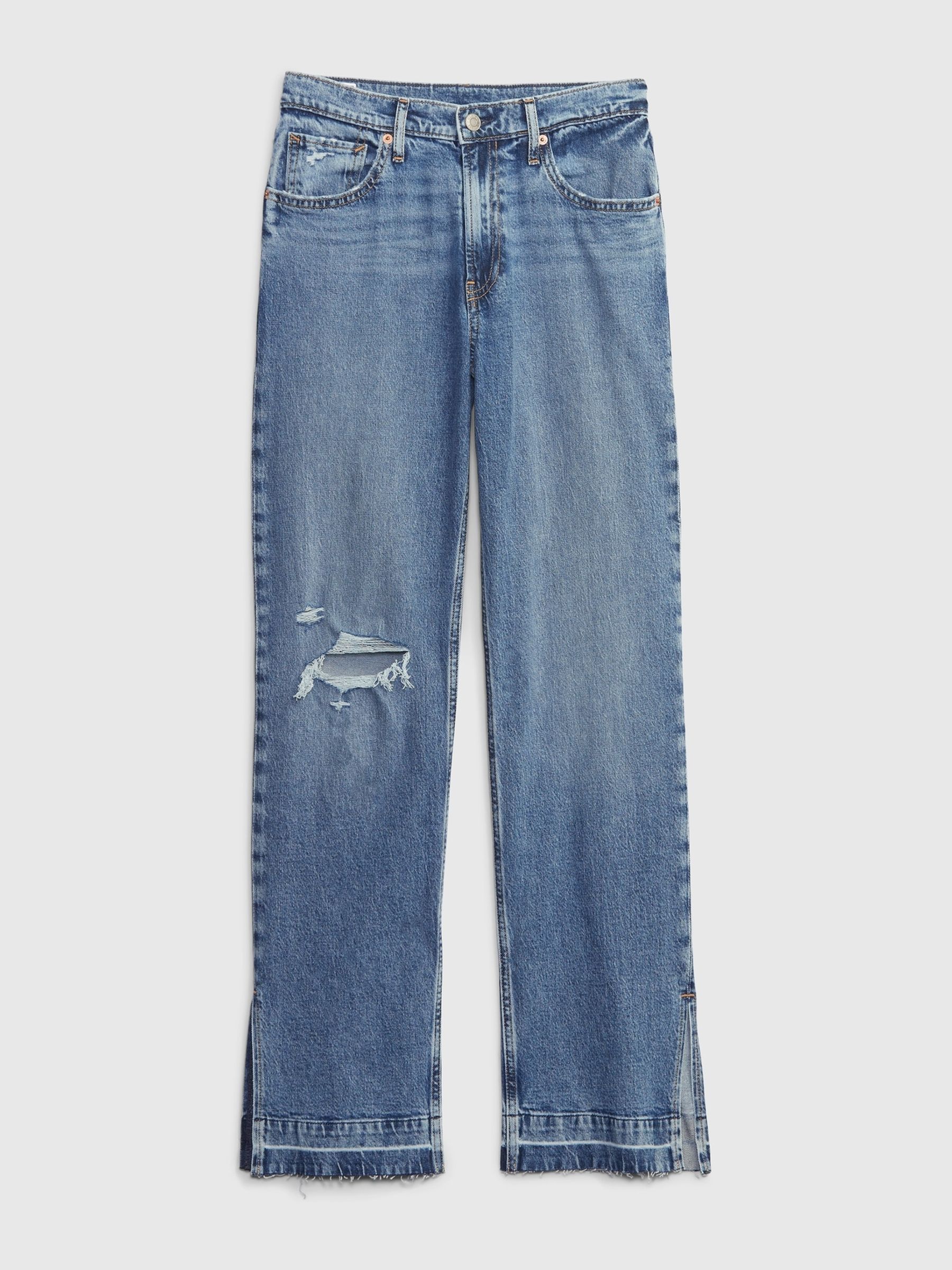 Mid Blue 90s Loose Split Hem Mid Rise Jeans - Image 4 of 5