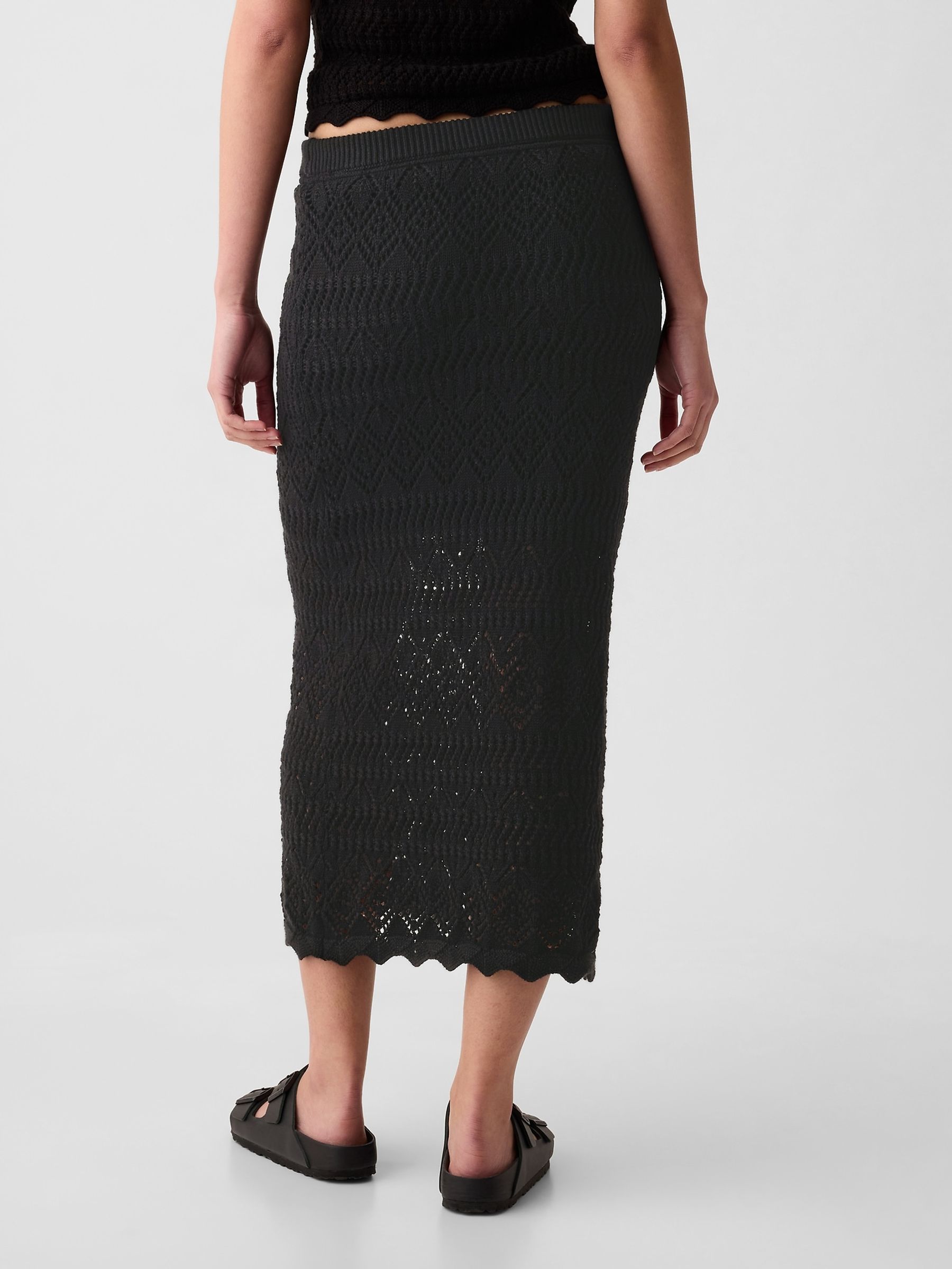 Black Crochet Pull On Midi Skirt - Image 2 of 2