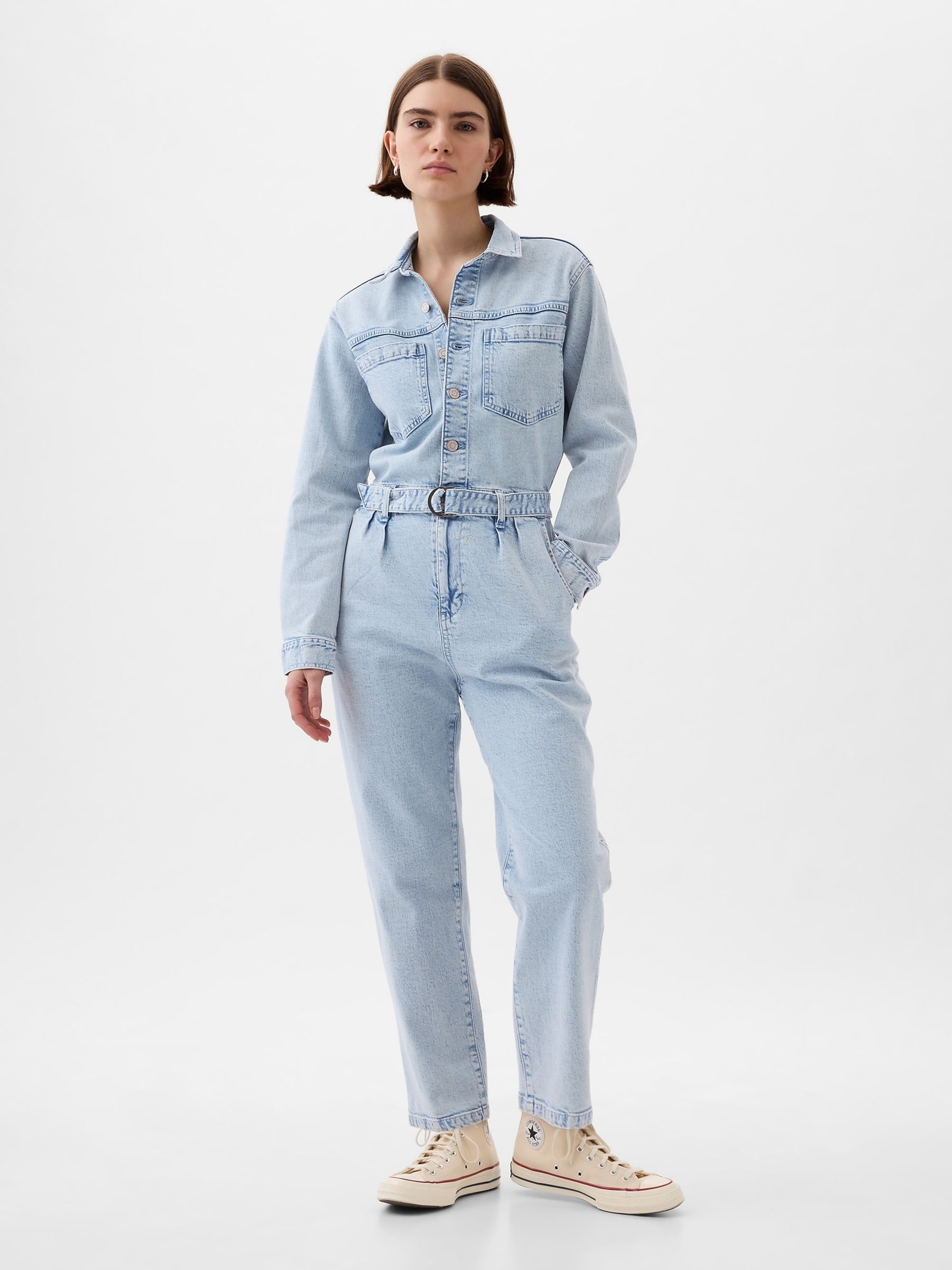Blue Belted Denim Jumpsuit Gap