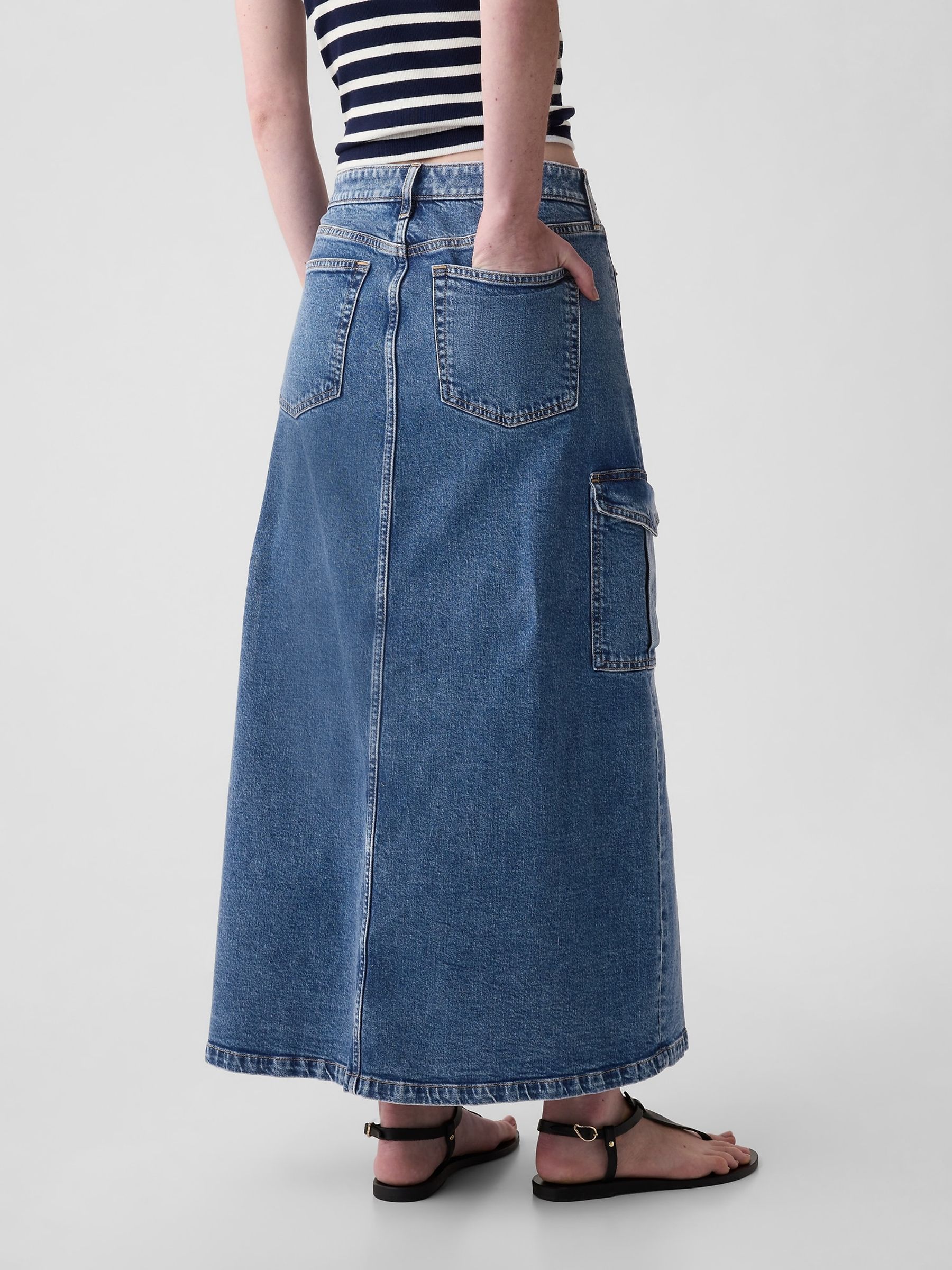 Blue Cargo Denim Maxi Skirt - Image 2 of 8