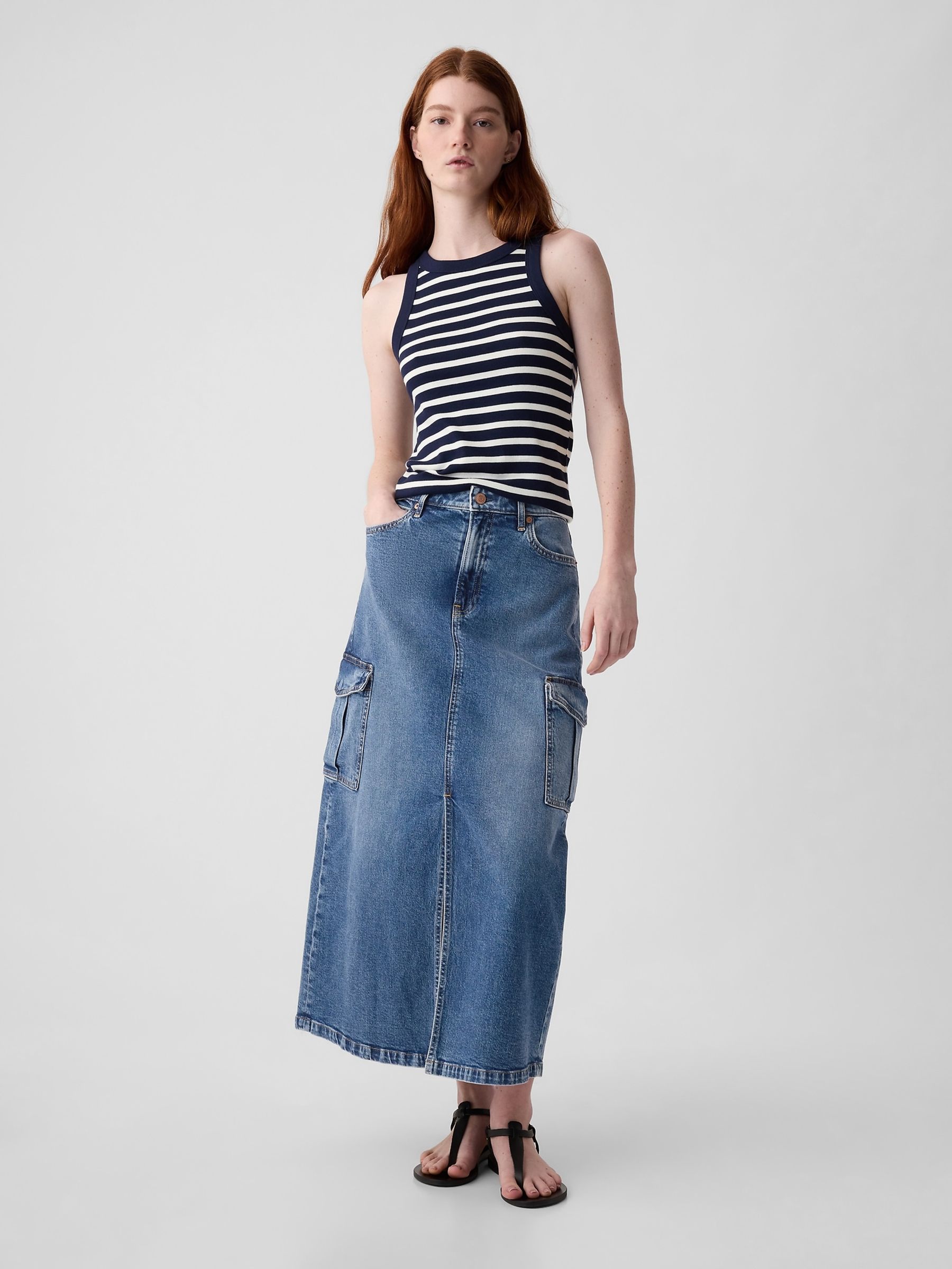 Blue Cargo Denim Maxi Skirt - Image 3 of 8