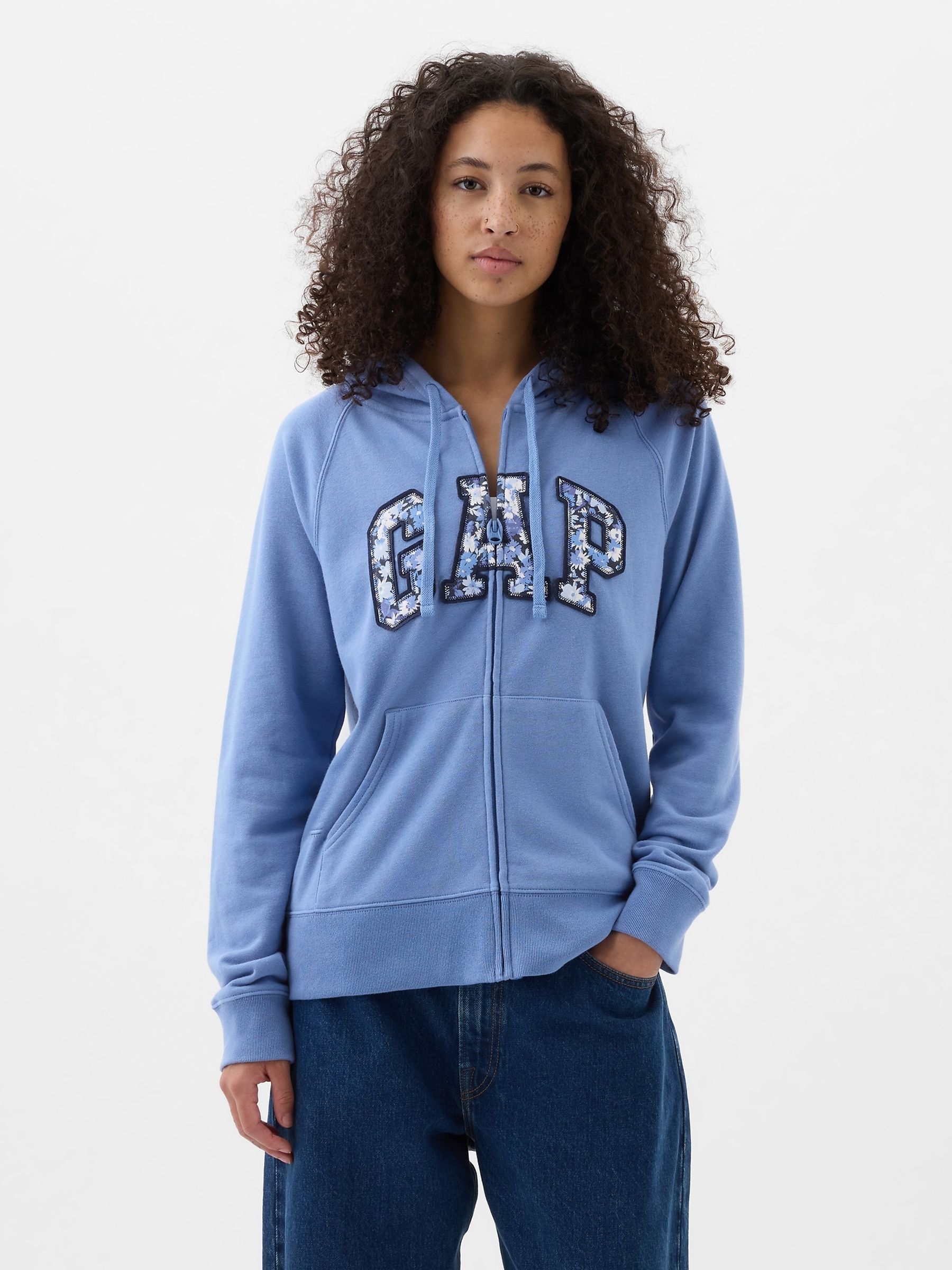 Blue Floral Logo Zip Hoodie - Image 1 of 4