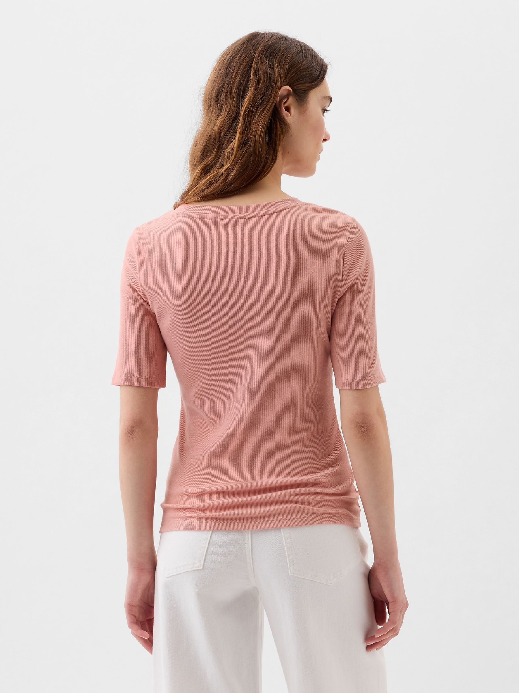 Pink Ribbed Henley  Quarter Sleeve Crew Neck T-Shirt - Image 2 of 4