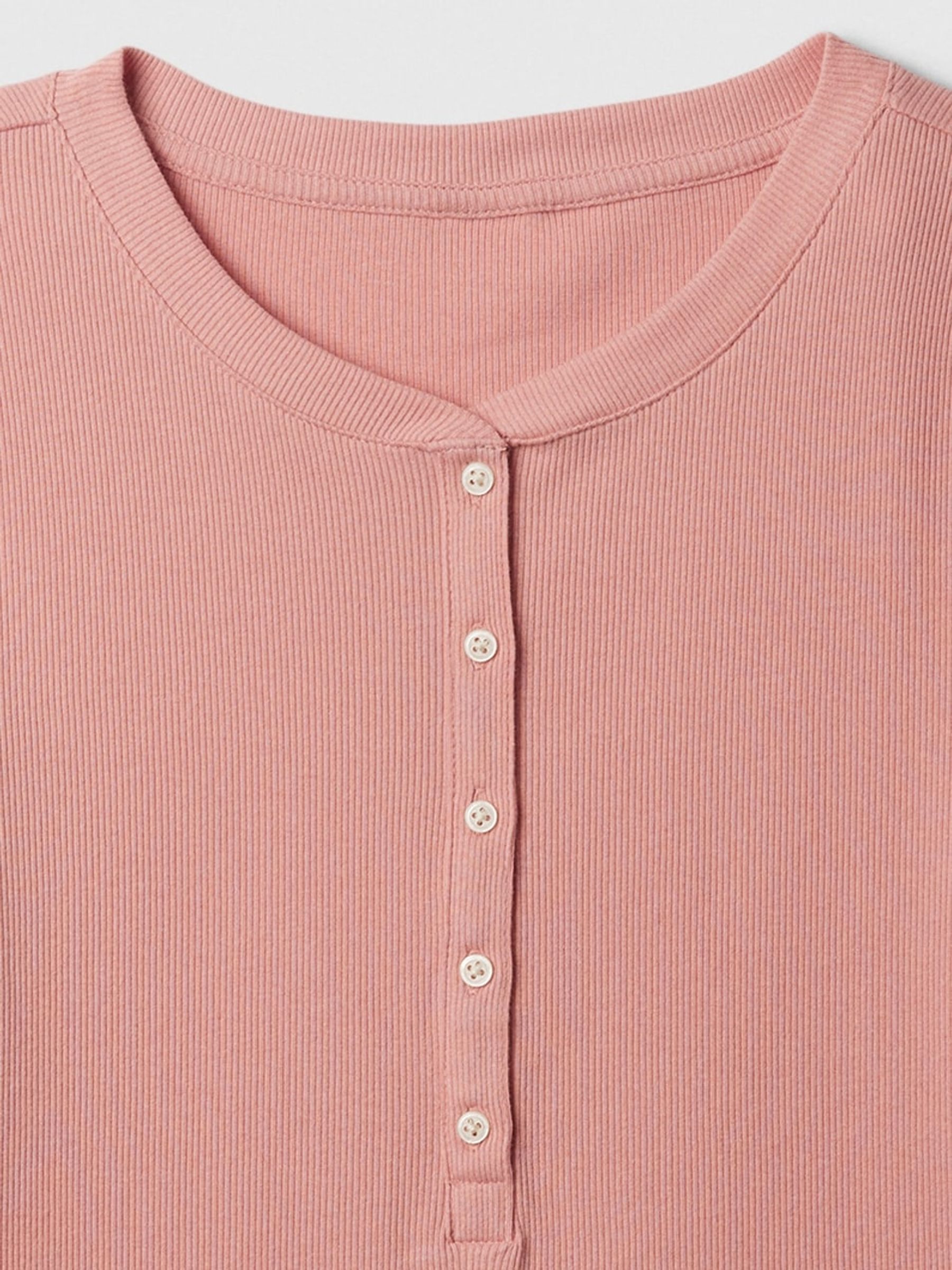 Pink Ribbed Henley  Quarter Sleeve Crew Neck T-Shirt - Image 4 of 4