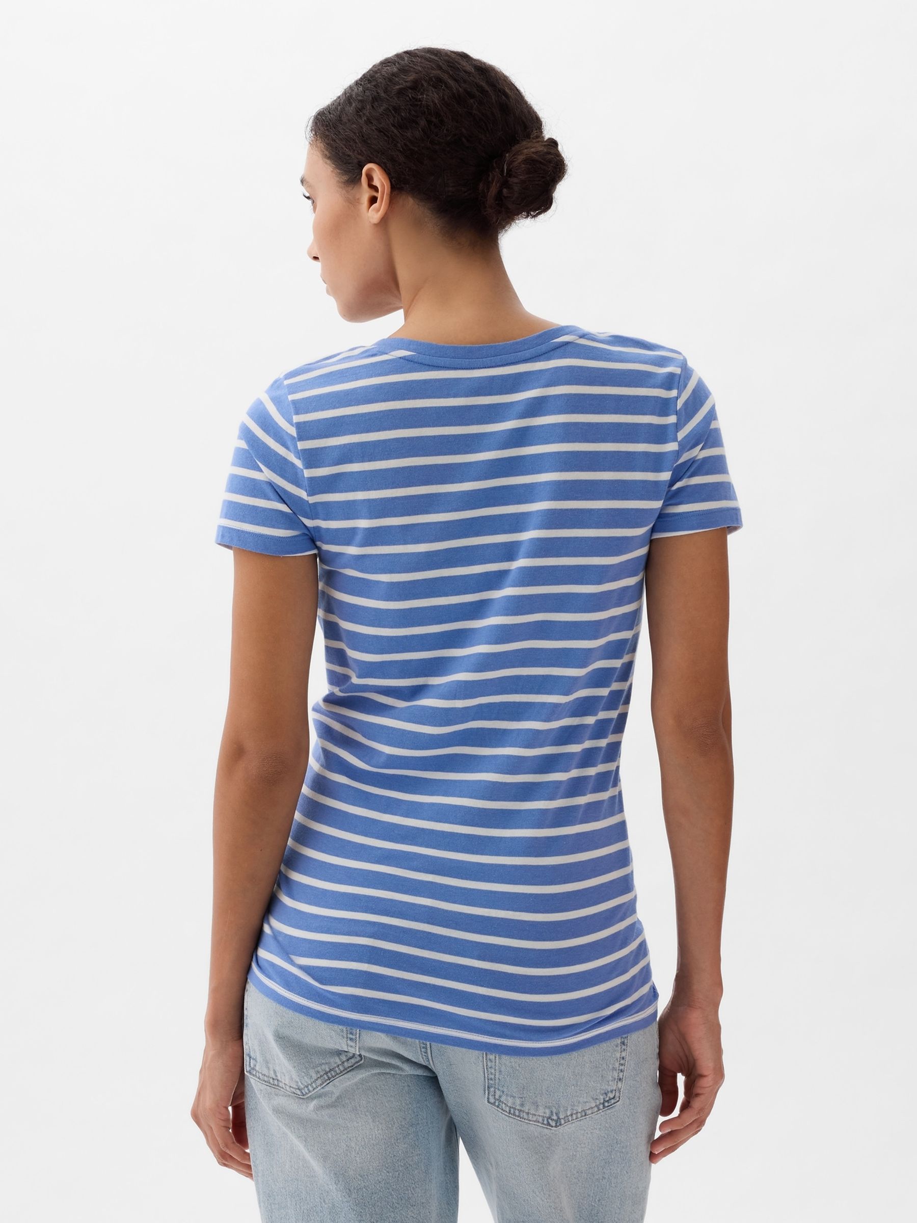 Blue Stripe Favourite Short Sleeve V Neck Print T-Shirt - Image 2 of 2