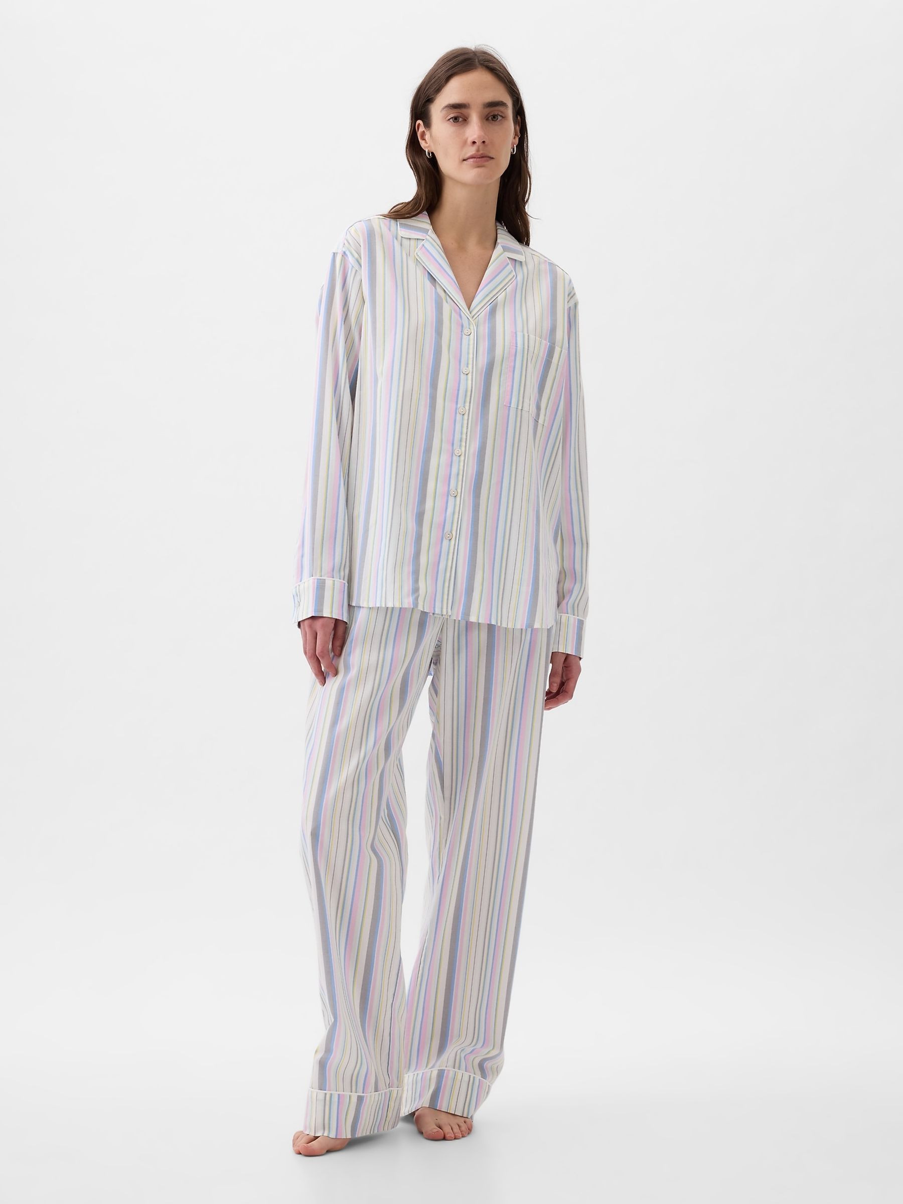 Blue Stripe Poplin Pyjama Long Sleeve Shirt - Image 1 of 3