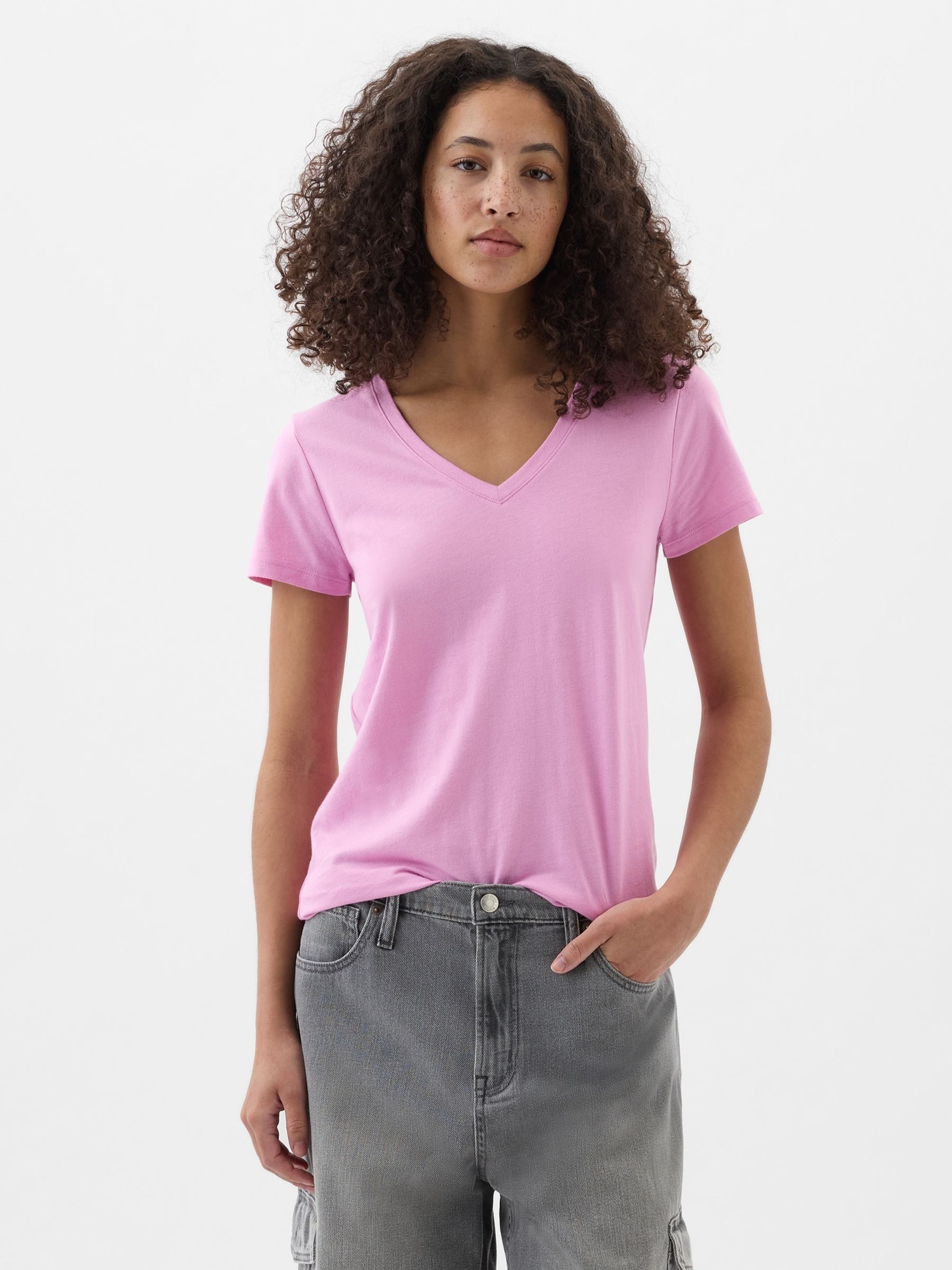 Pink Favourite Short Sleeve V Neck T-Shirt - Image 1 of 2