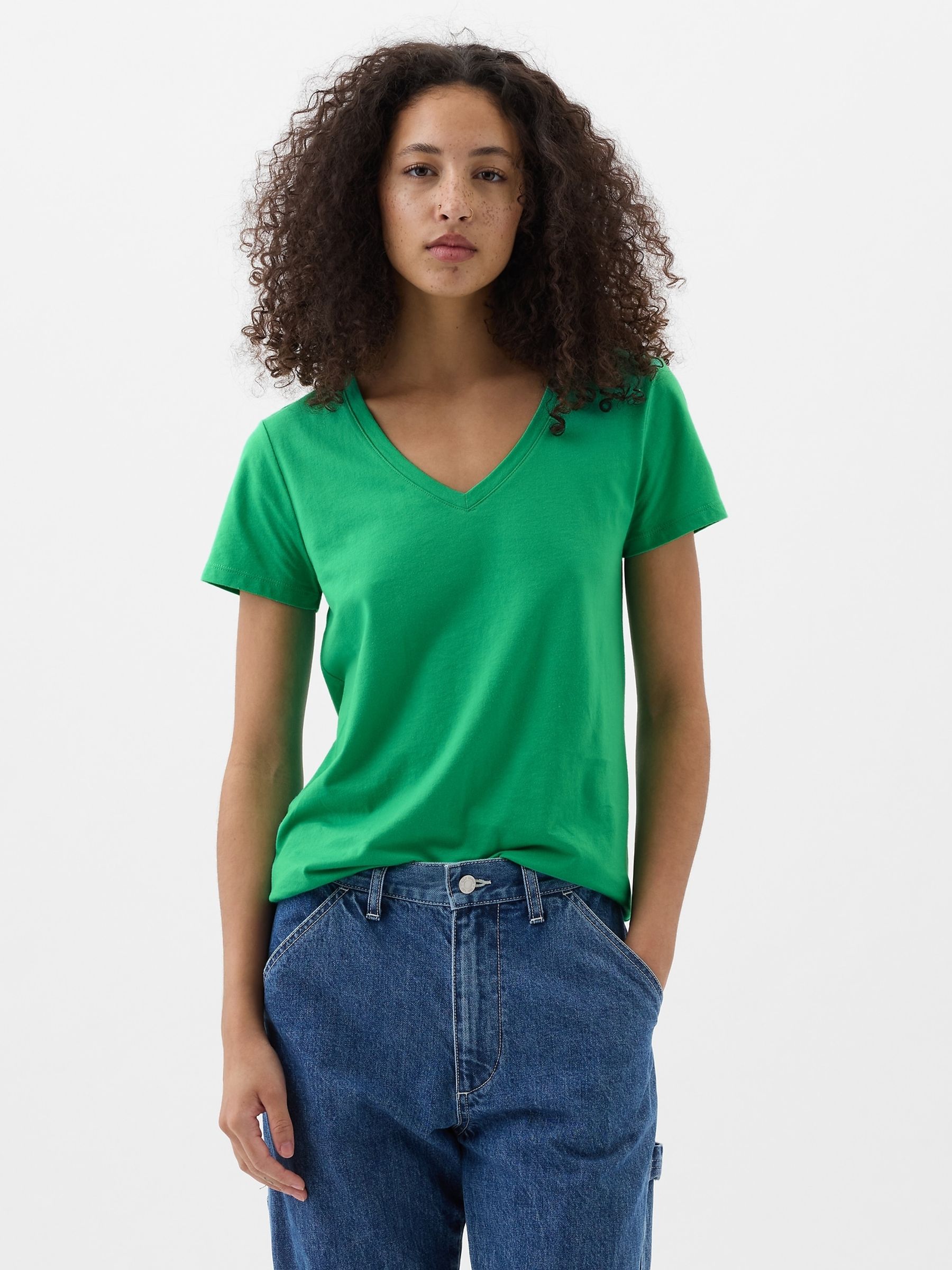 Green Short Sleeve V Neck T-Shirt - Image 1 of 1
