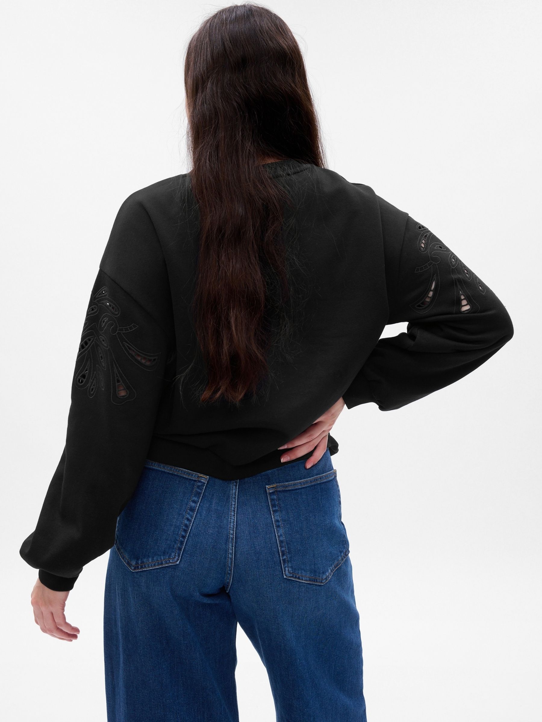 Black Vintage Soft Eyelet Sleeve Sweatshirt - Image 2 of 5