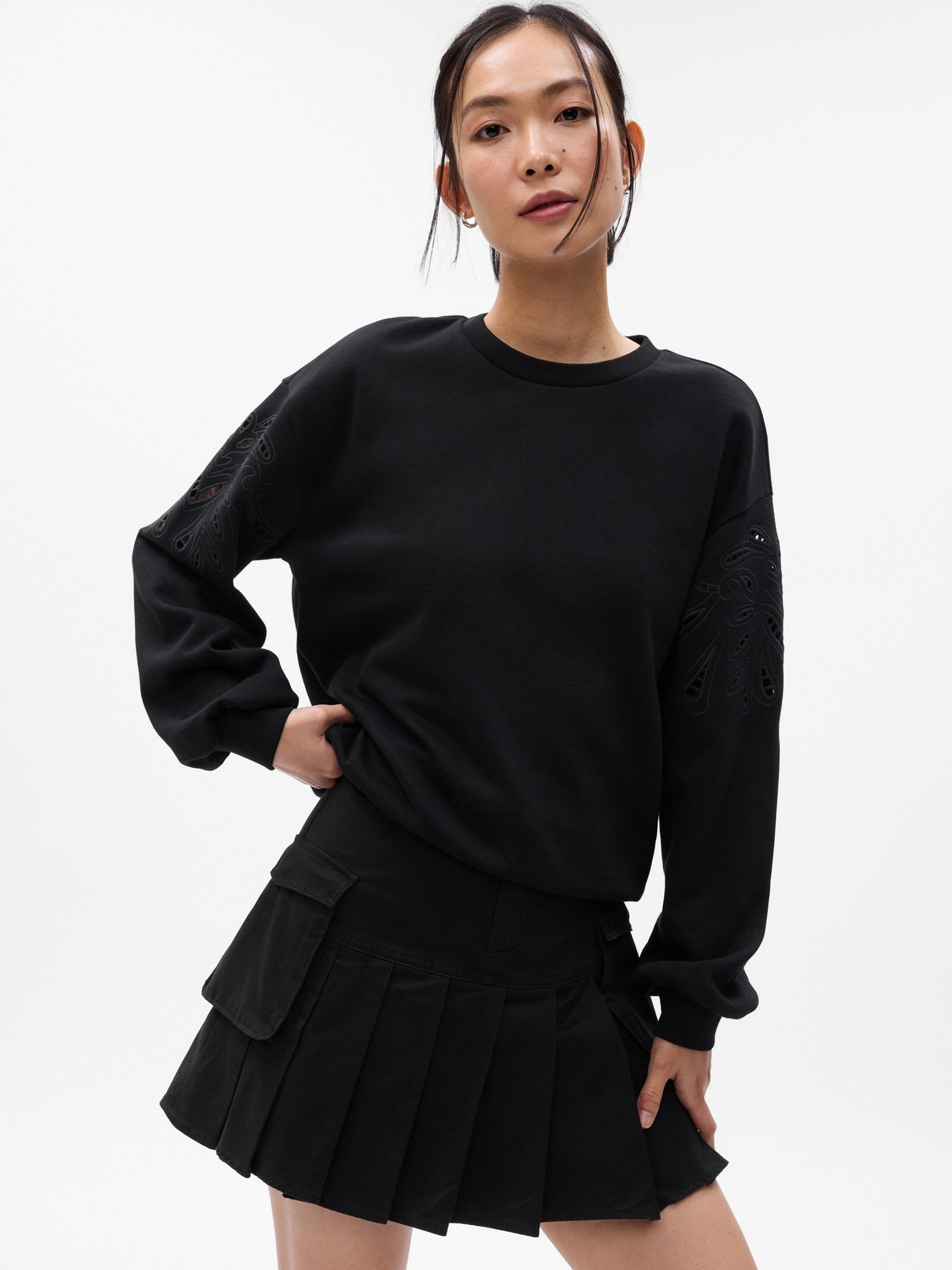 Black Vintage Soft Eyelet Sleeve Sweatshirt - Image 3 of 5