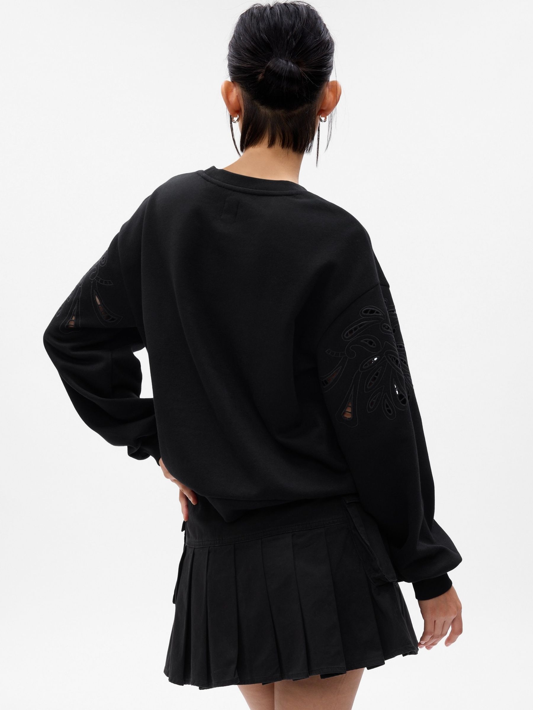 Black Vintage Soft Eyelet Sleeve Sweatshirt - Image 4 of 5