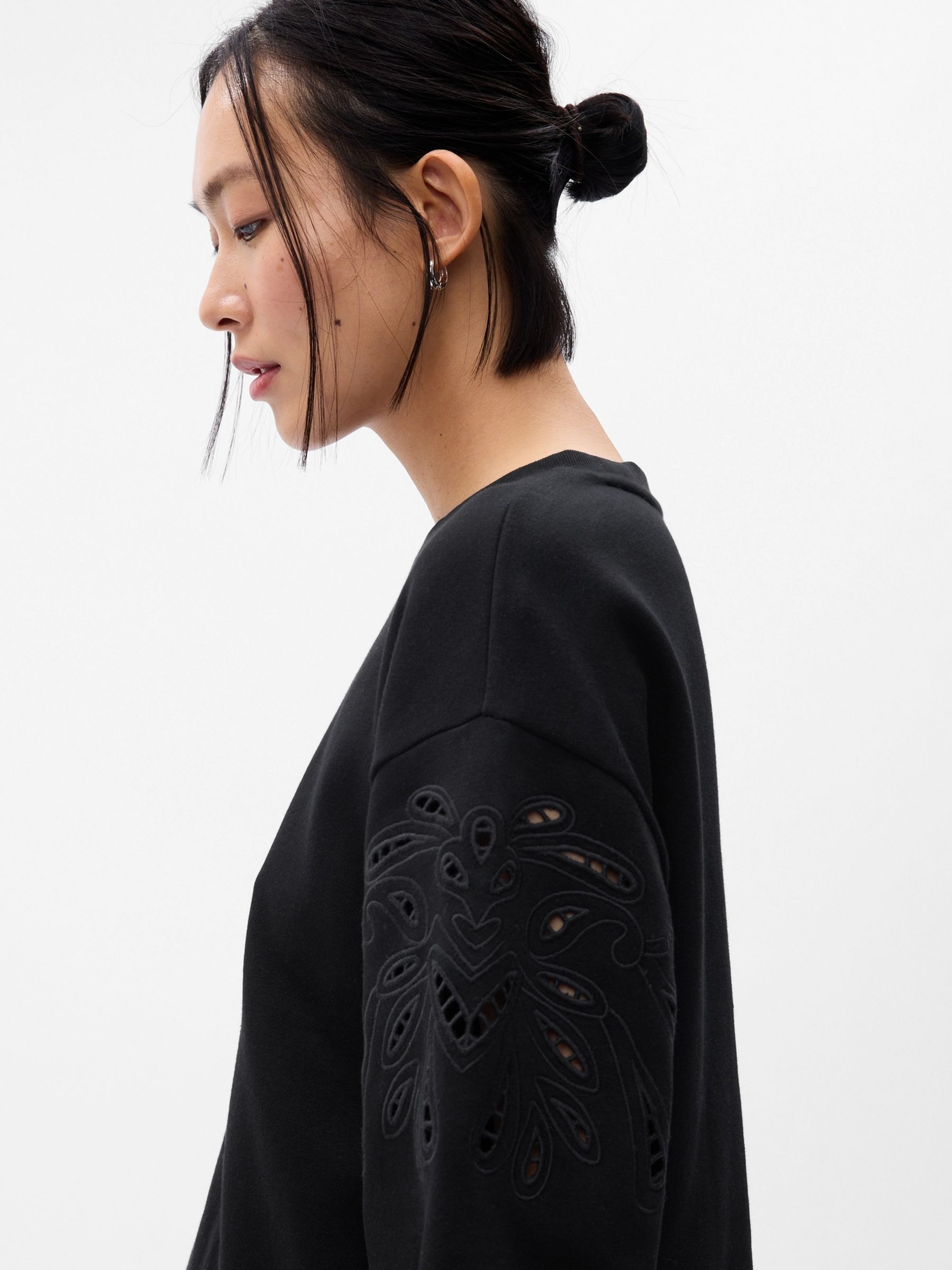 Black Vintage Soft Eyelet Sleeve Sweatshirt - Image 5 of 5