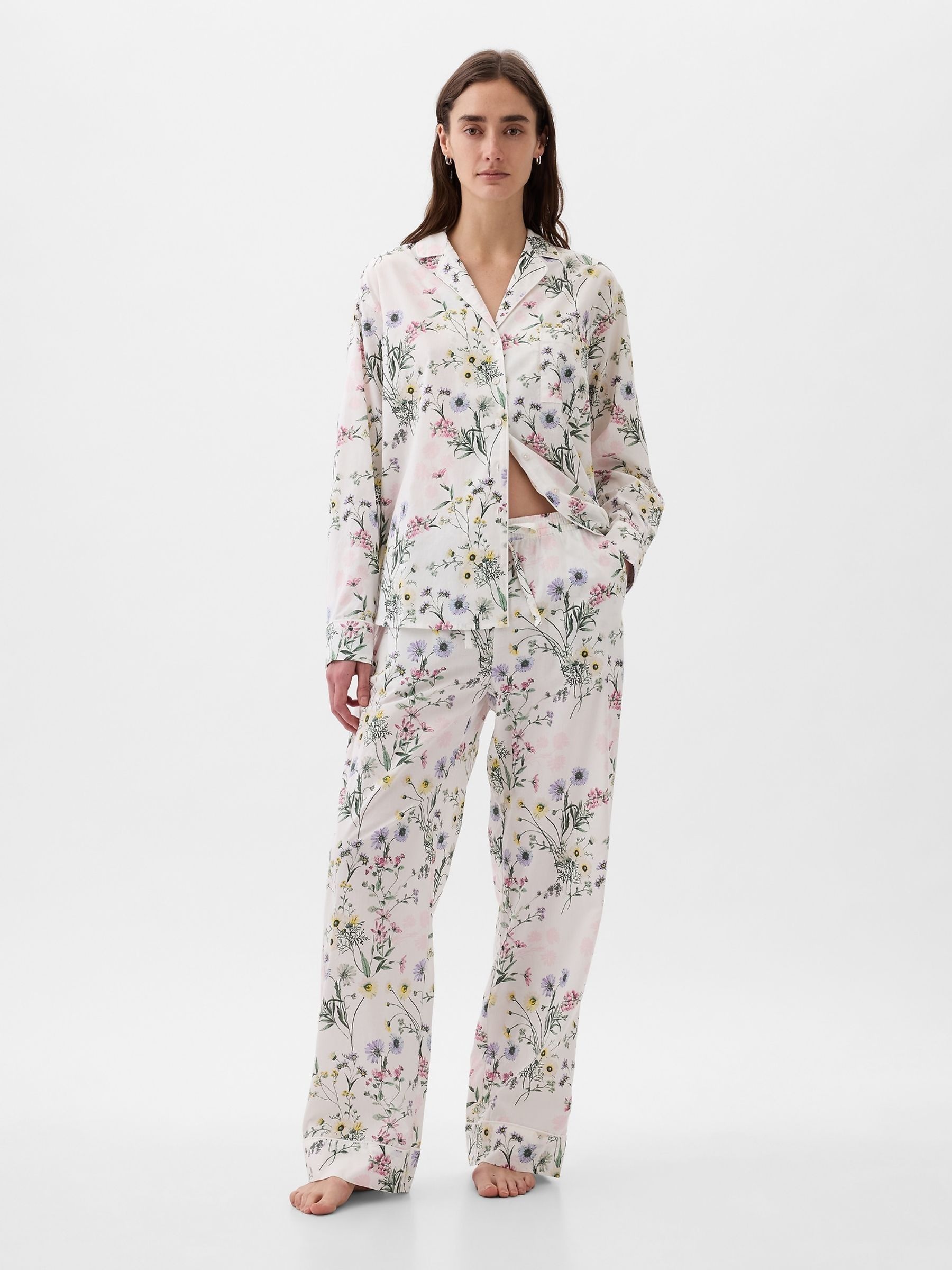 White Floral Poplin Pyjama Trousers - Image 1 of 3