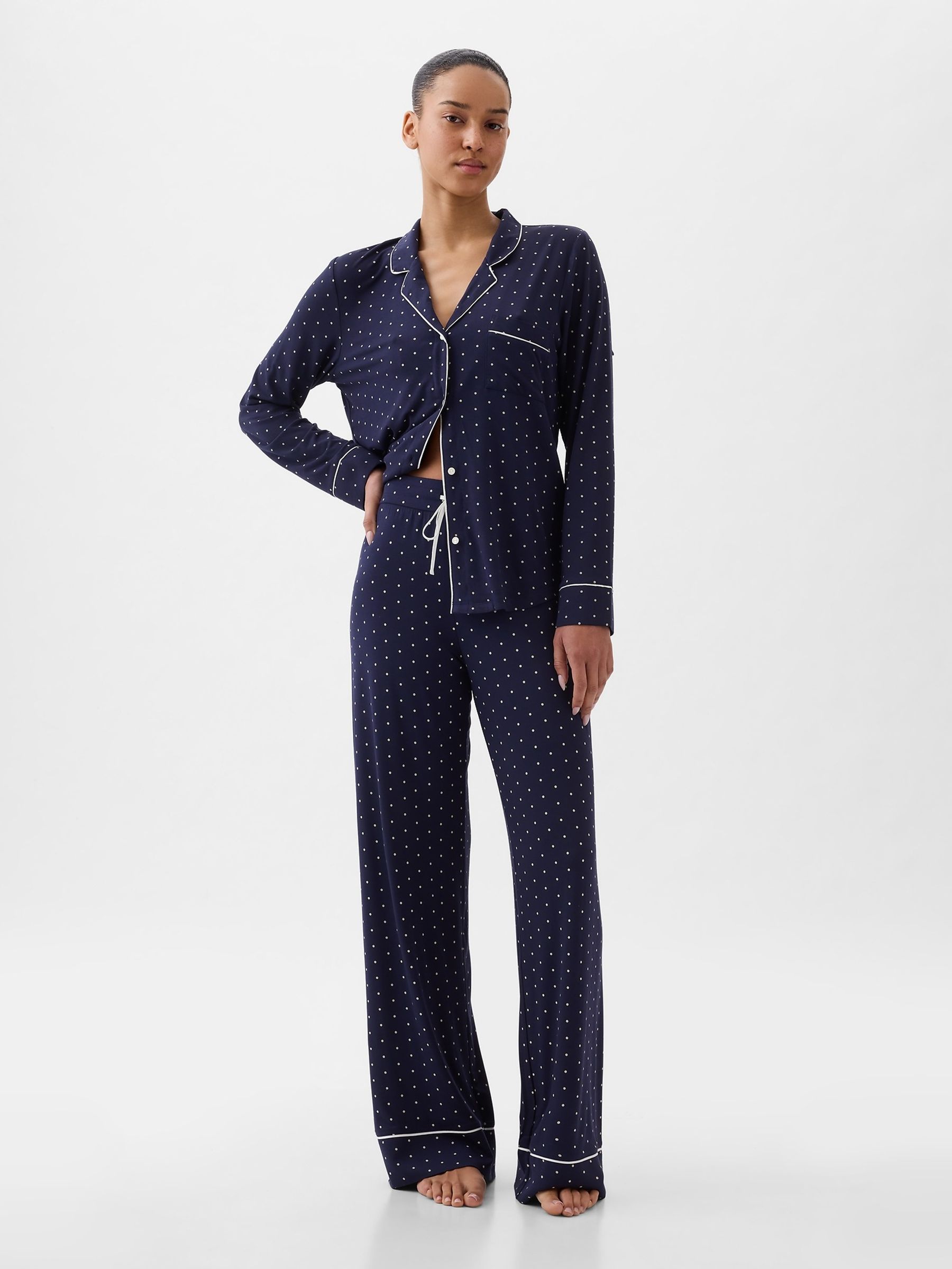 Navy Blue Modal Spots Print Pyjama Bottoms - Image 1 of 3